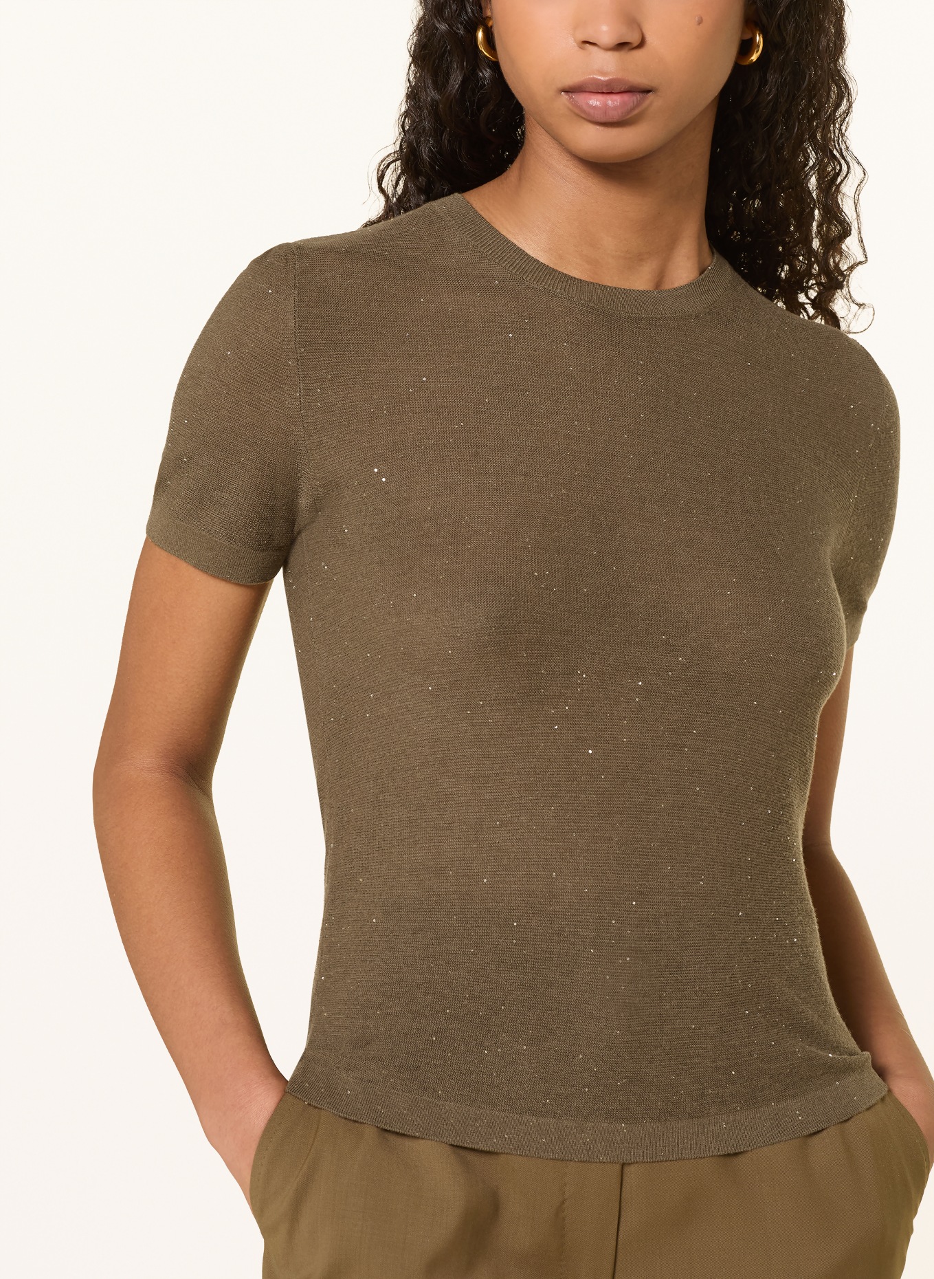 Max Mara STUDIO Strickshirt LEPRE mit Pailletten: KHAKI / GOLD