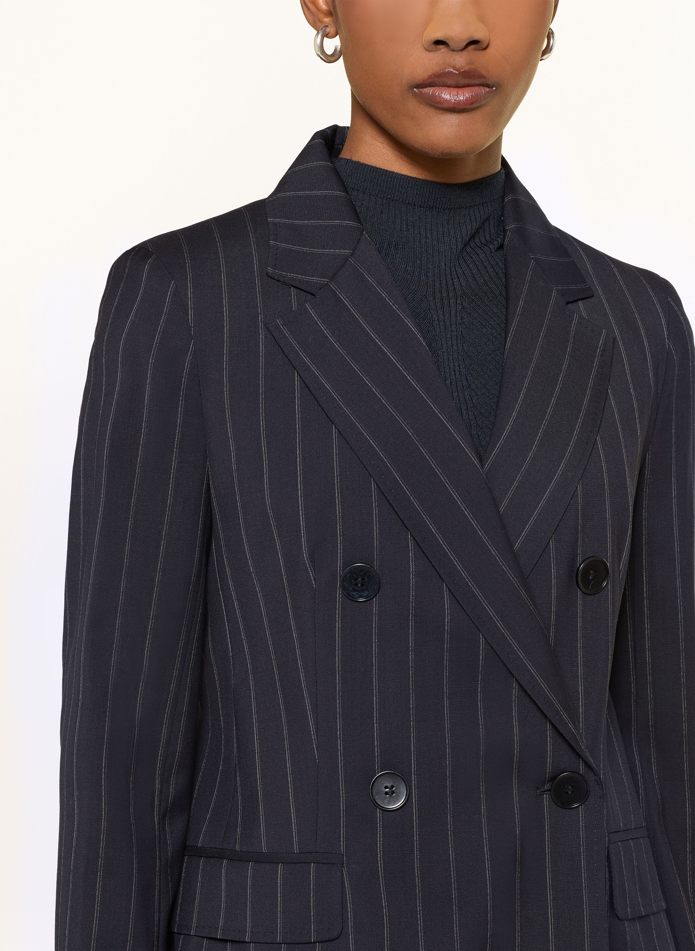 Max Mara STUDIO Blazer ONAGRO en laine vierge: BLEU FONCÉ / GRIS CLAIR