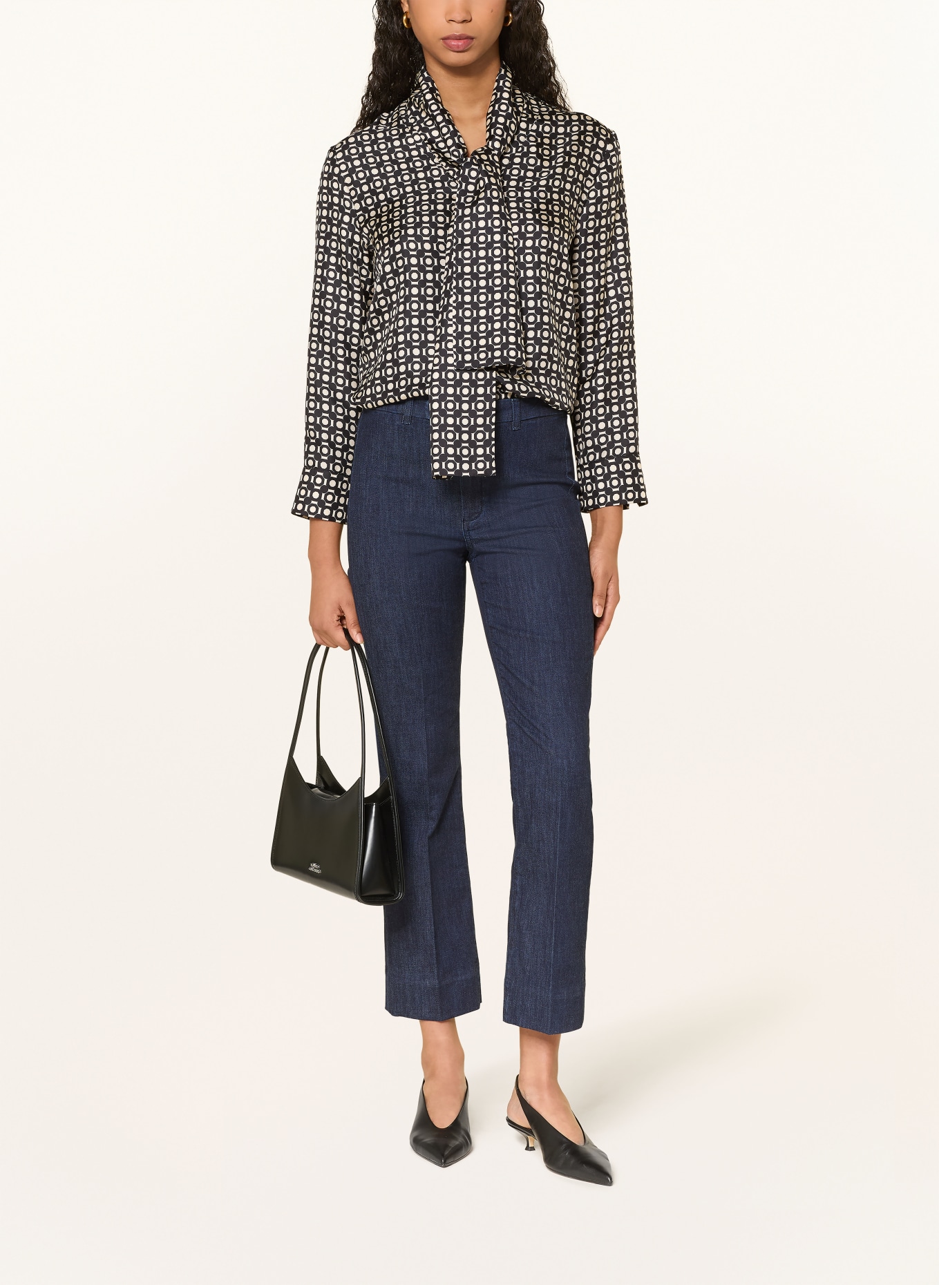 S Max Mara Hedvábná blůza VITTORIA s odnímatelnou mašlí: ČERNÁ / KRÉMOVÁ