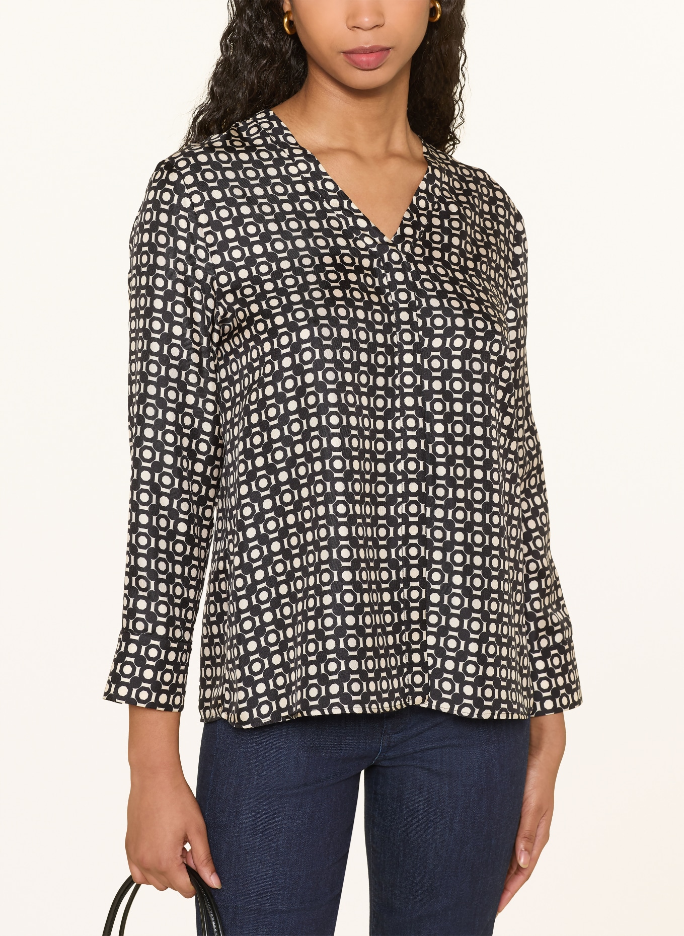 S Max Mara Hedvábná blůza VITTORIA s odnímatelnou mašlí: ČERNÁ / KRÉMOVÁ