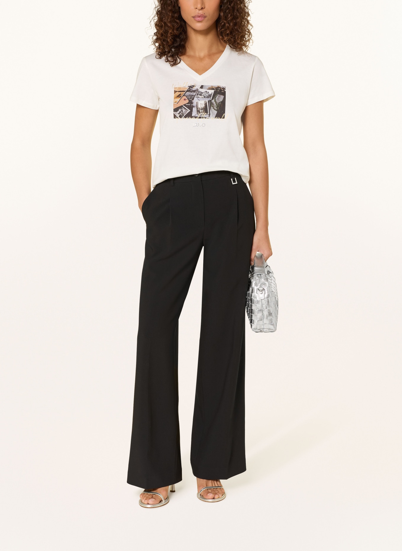 LIU JO T-Shirt mit Schmucksteinen: WEISS / GOLD / SCHWARZ