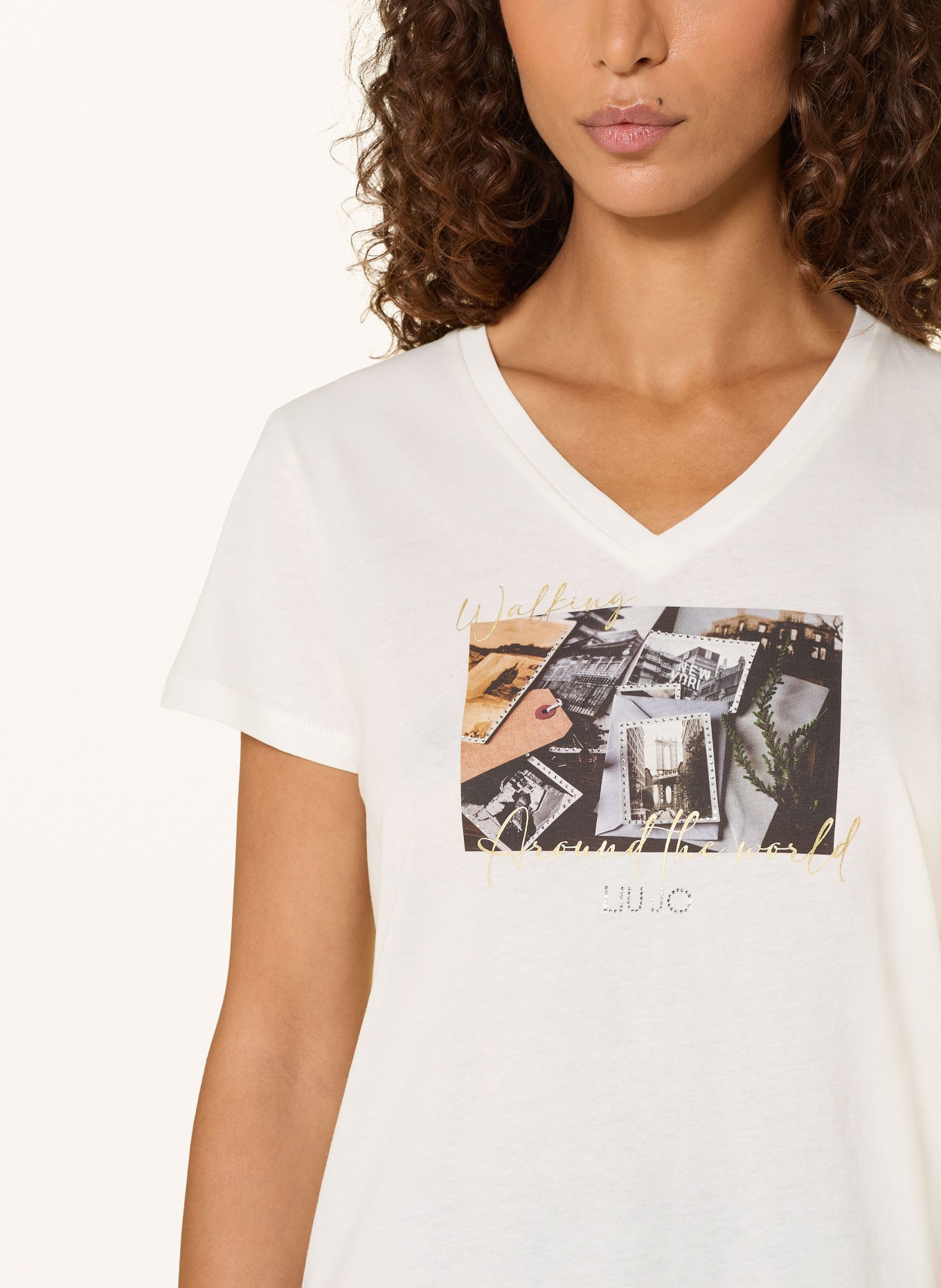 LIU JO T-Shirt mit Schmucksteinen: WEISS / GOLD / SCHWARZ