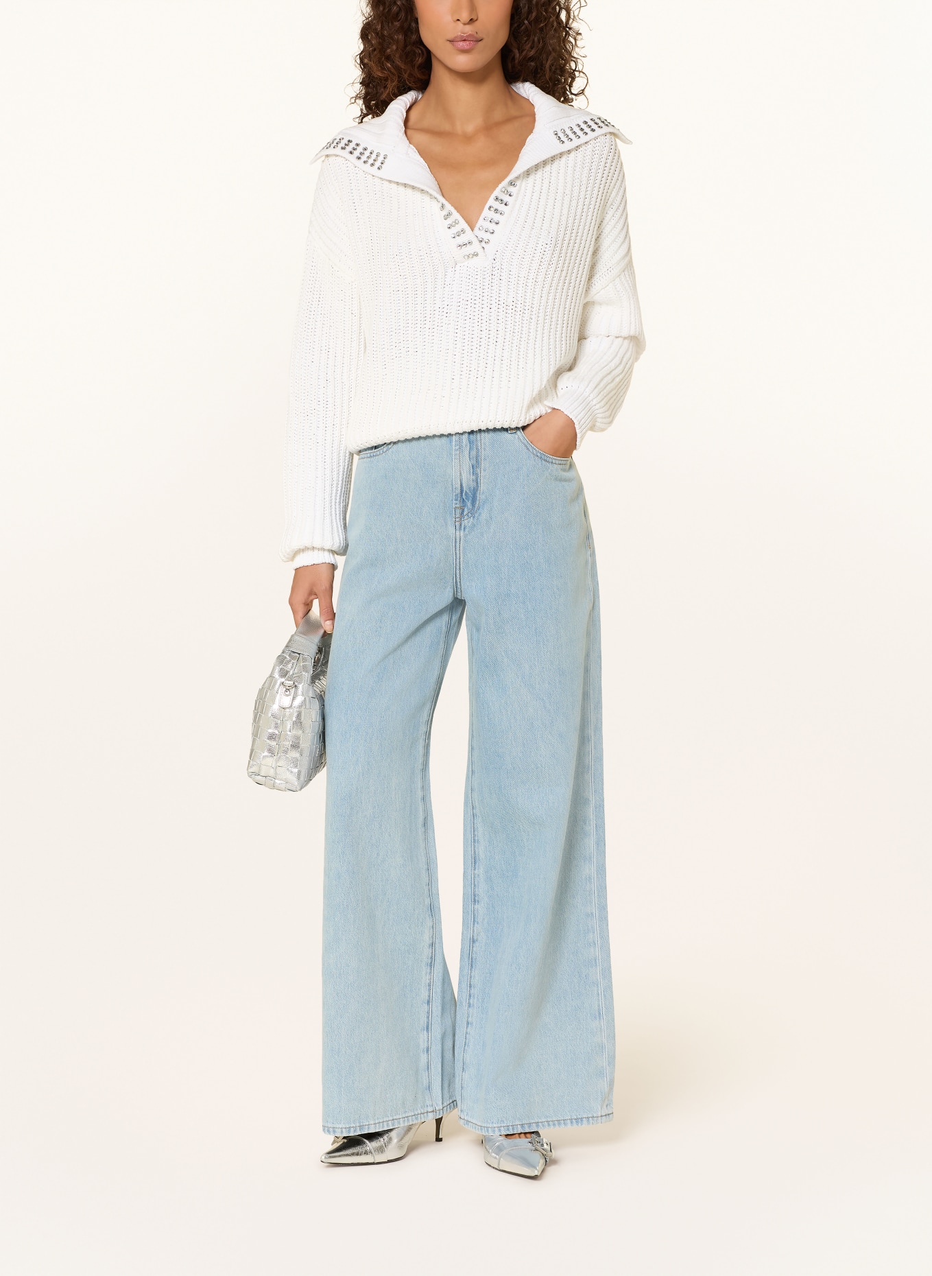 LIU JO Pullover mit Schmucksteinen: WEISS