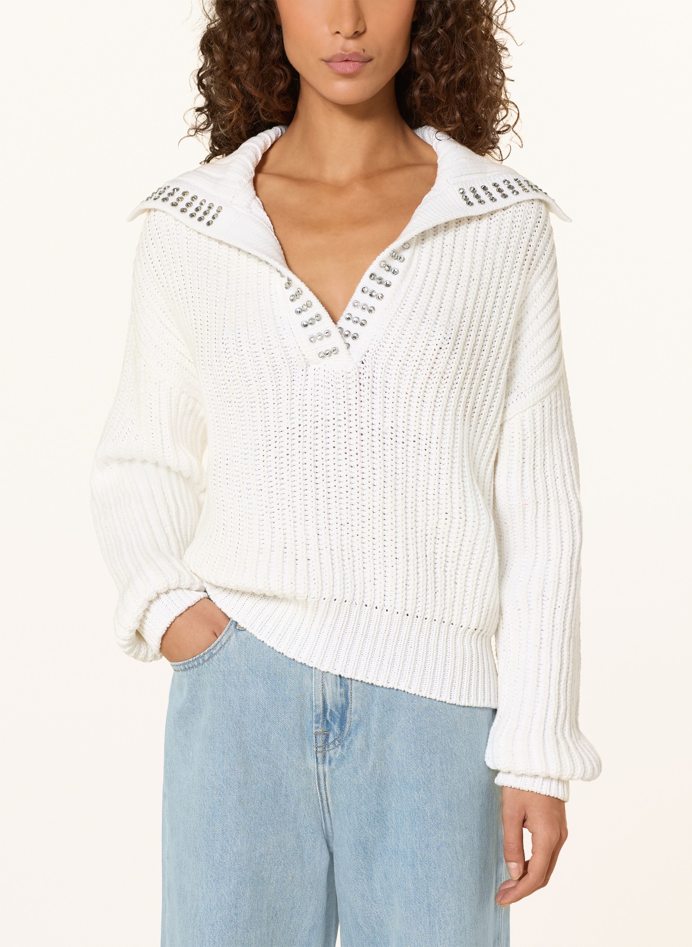 LIU JO Pullover mit Schmucksteinen: WEISS