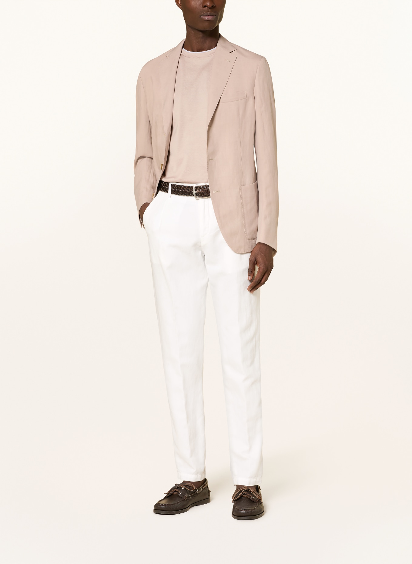 eleventy Chino Extra Slim Fit mit Leinen: WEISS