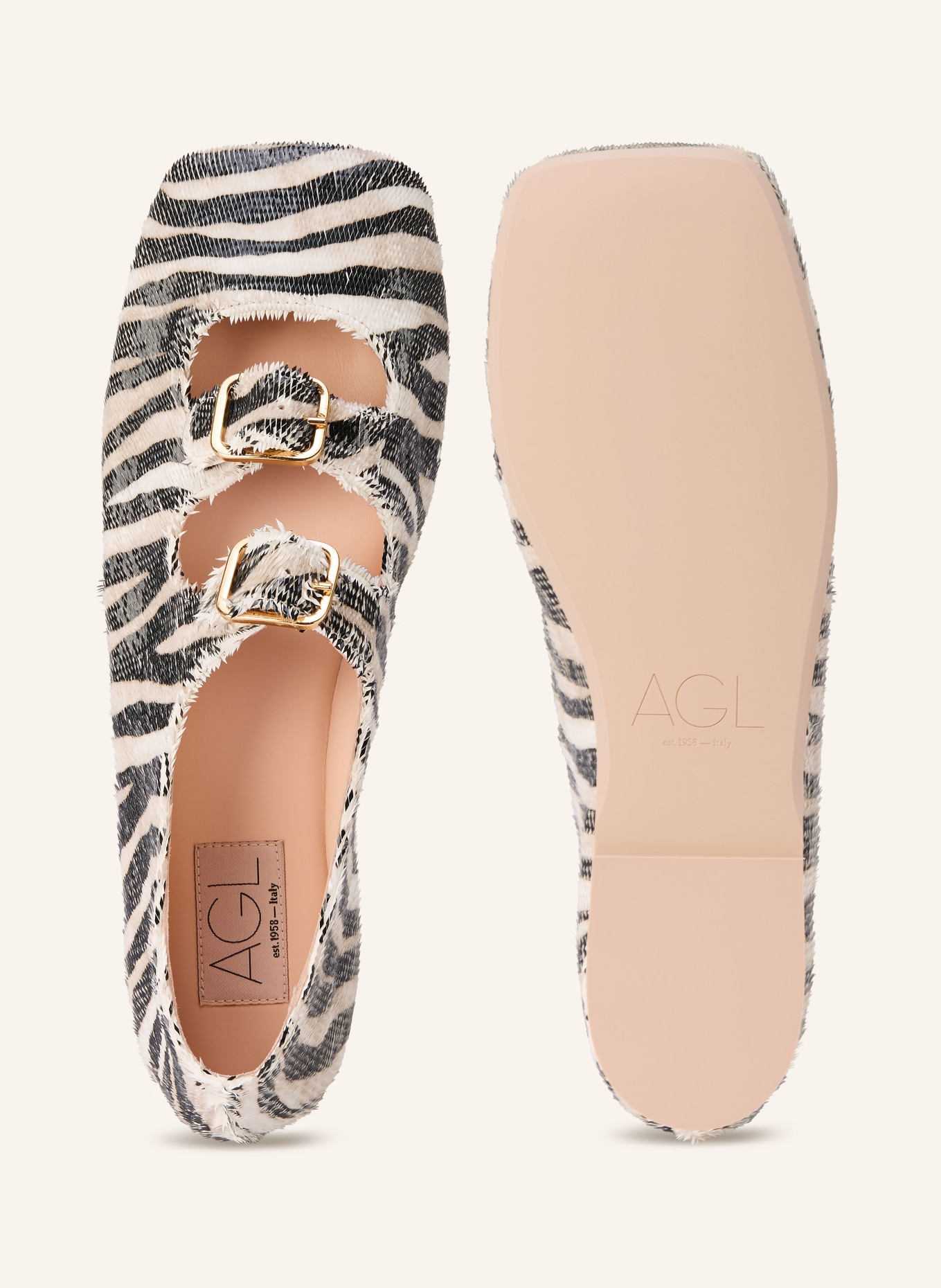 AGL Mary-Jane-Ballerinas CERAMIC: ECRU / SCHWARZ