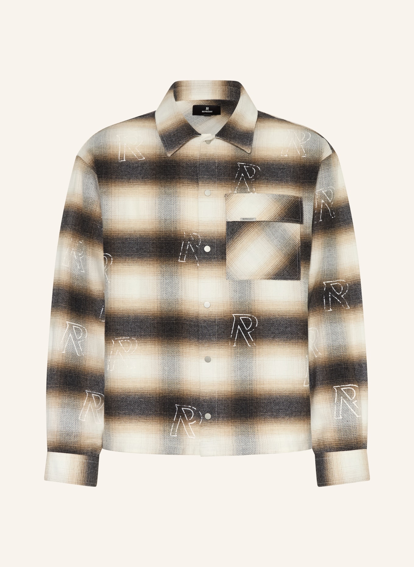 REPRESENT Flanellhemd Comfort Fit: WEISS / BRAUN / SCHWARZ