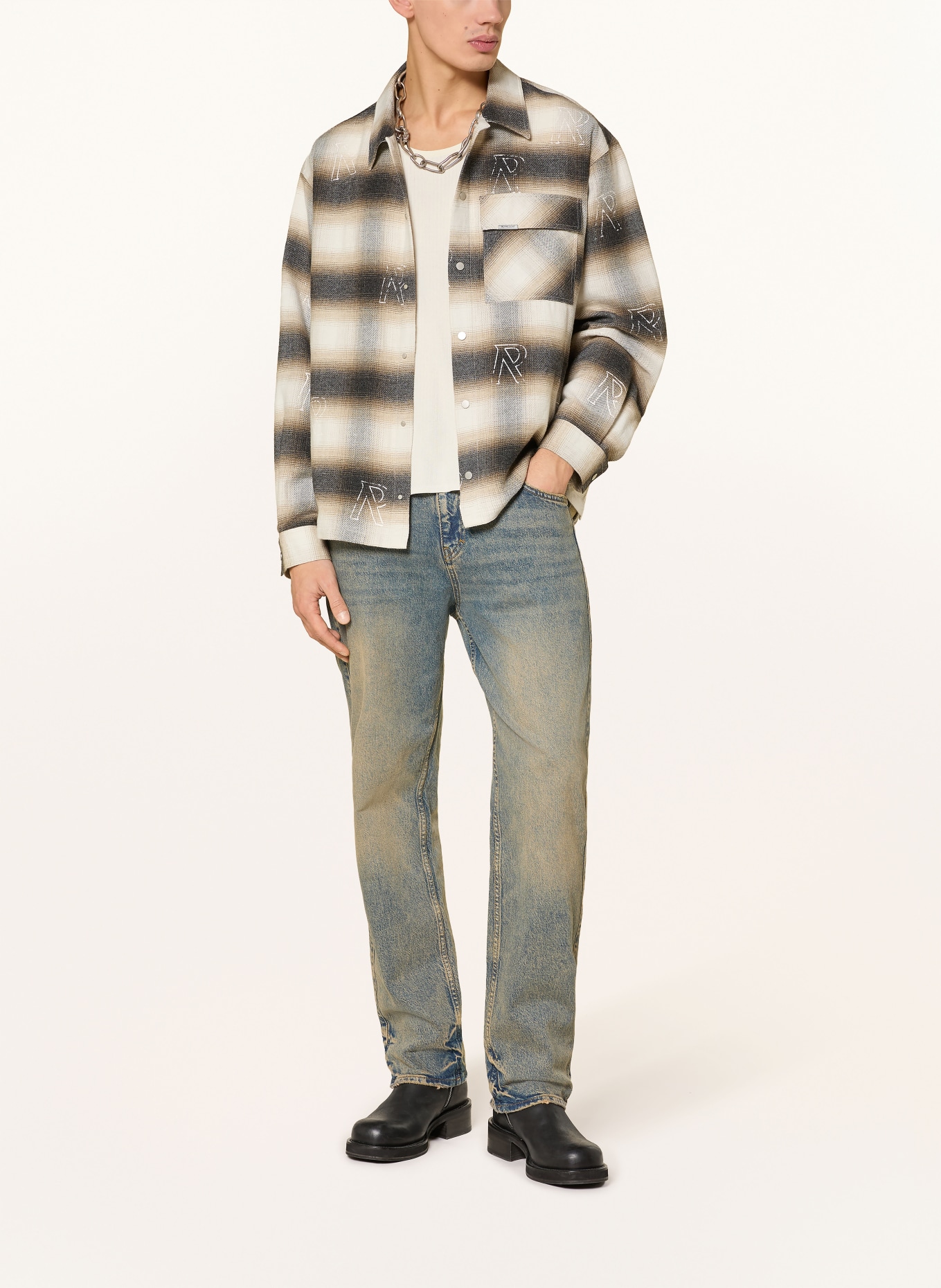 REPRESENT Flanellhemd Comfort Fit: WEISS / BRAUN / SCHWARZ