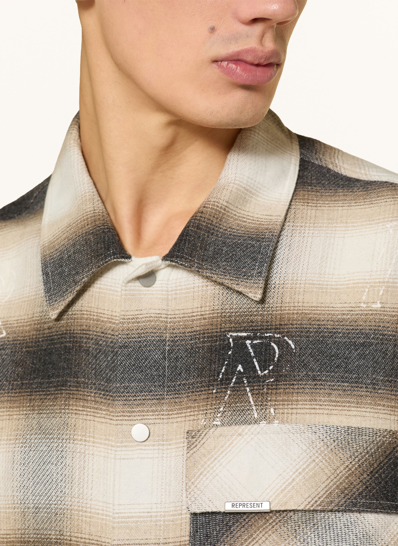 REPRESENT Flanellhemd Comfort Fit: WEISS / BRAUN / SCHWARZ