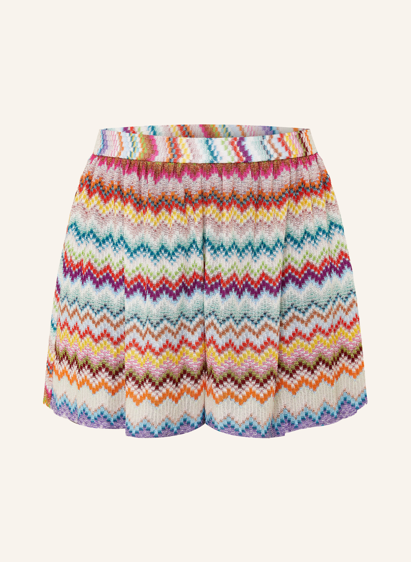 MISSONI Strickshorts mit Glitzergarn: ECRU / ROT / HELLBLAU