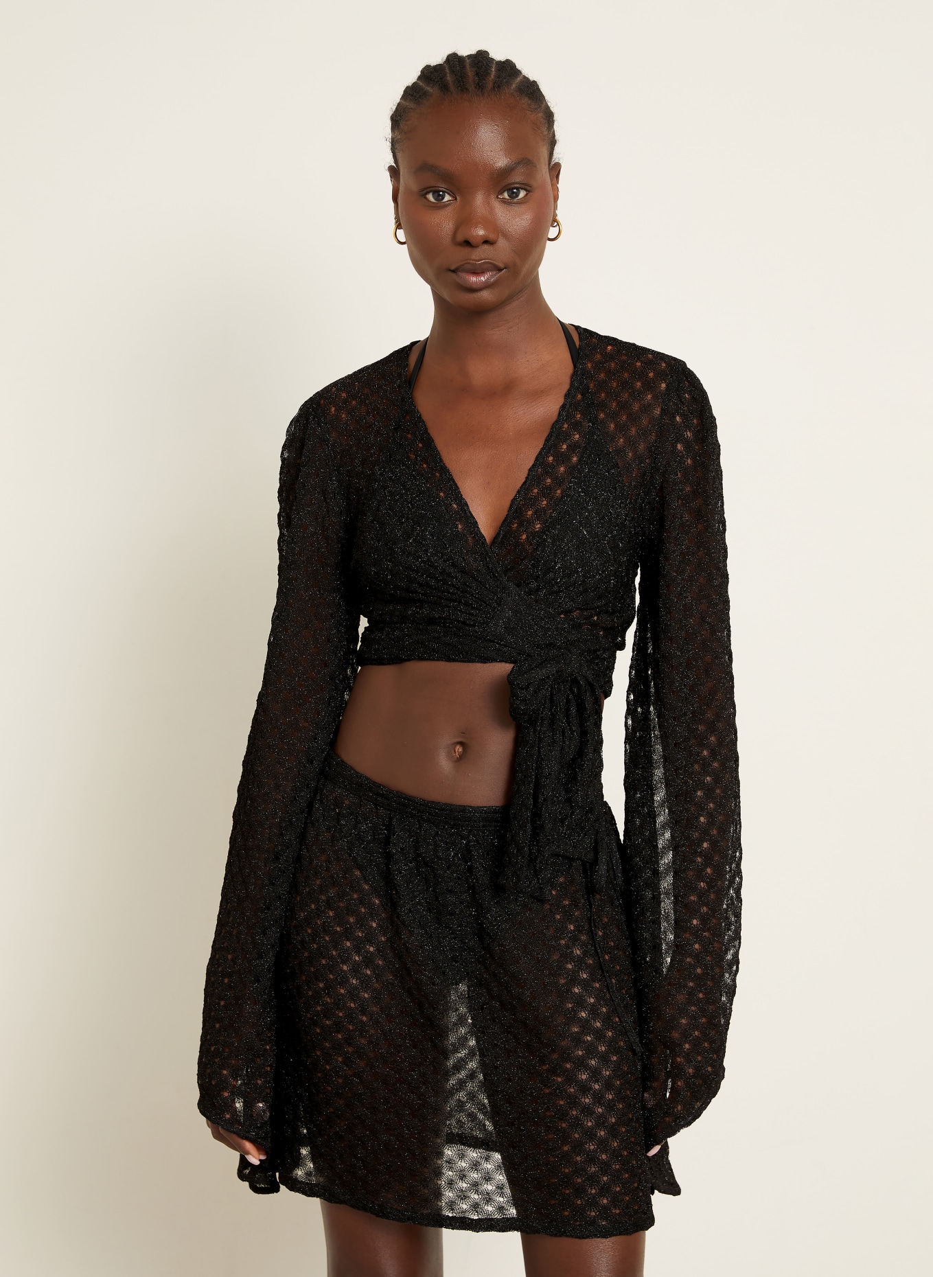 MISSONI Cropped-Wickelbluse mit Glitzergarn: SCHWARZ