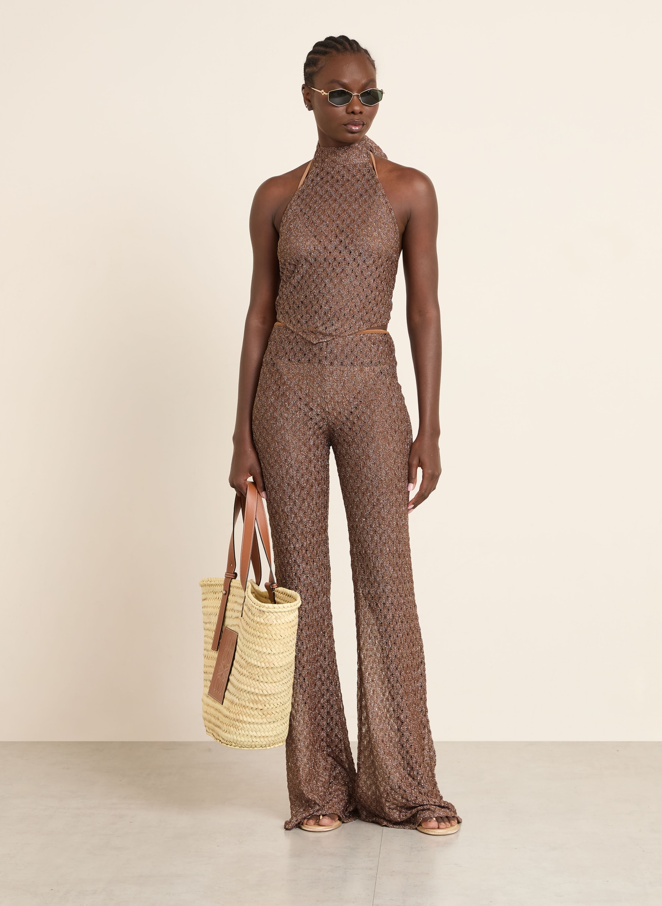 MISSONI Stricktop mit Glitzergarn: BRAUN / SILBER