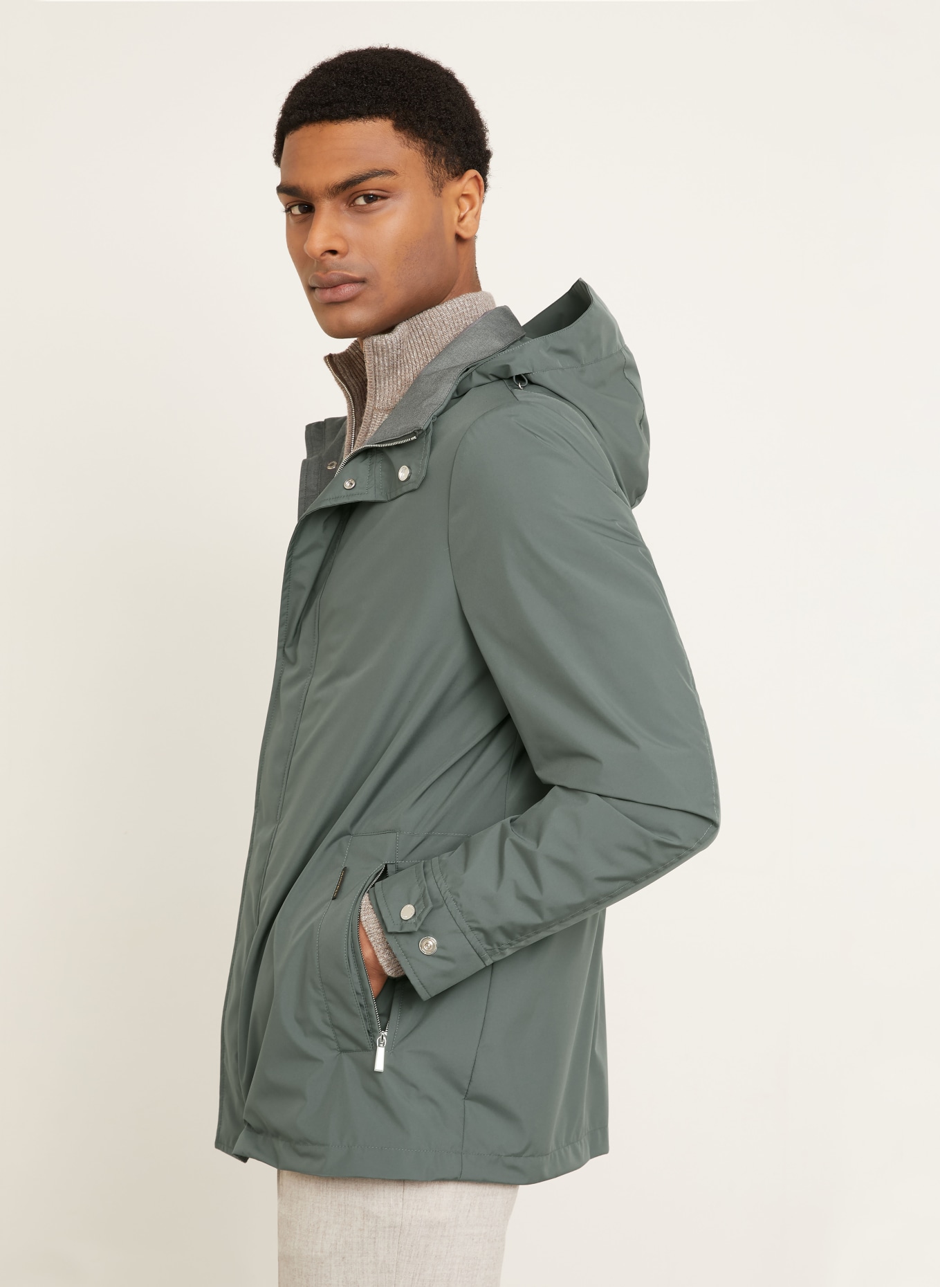 MOORER Parka mit abnehmbarer Kapuze: GRÜN