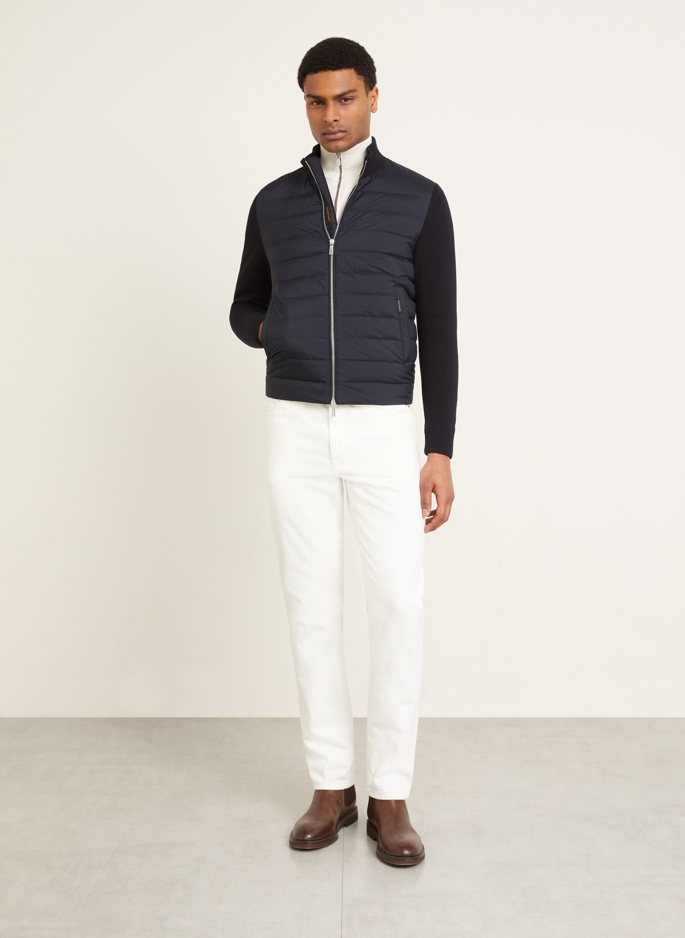 MOORER Daunenjacke DUNCAN im Materialmix: DUNKELBLAU