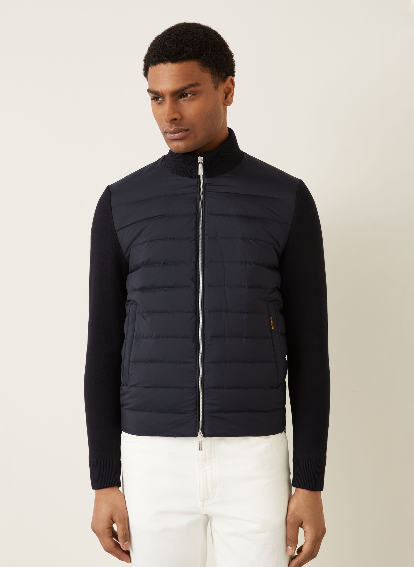 MOORER Daunenjacke DUNCAN im Materialmix: DUNKELBLAU