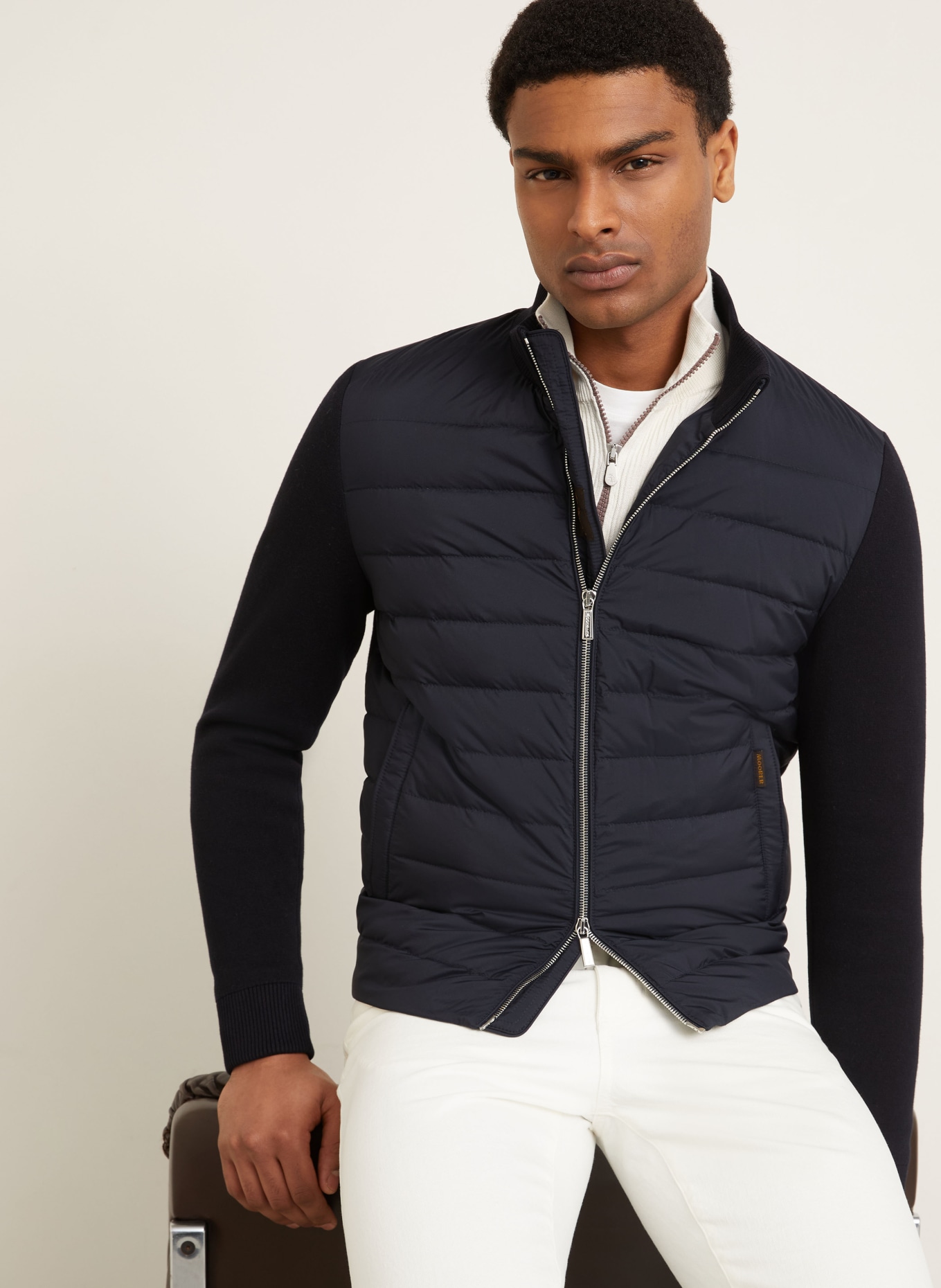 MOORER Daunenjacke DUNCAN im Materialmix: DUNKELBLAU