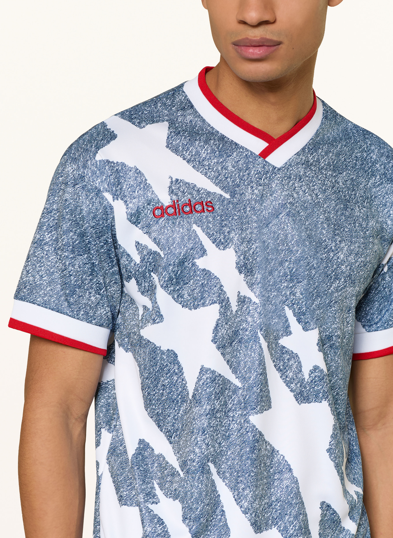 adidas Maillot DENIM JERSEY: BLEU / ROUGE / BLANC