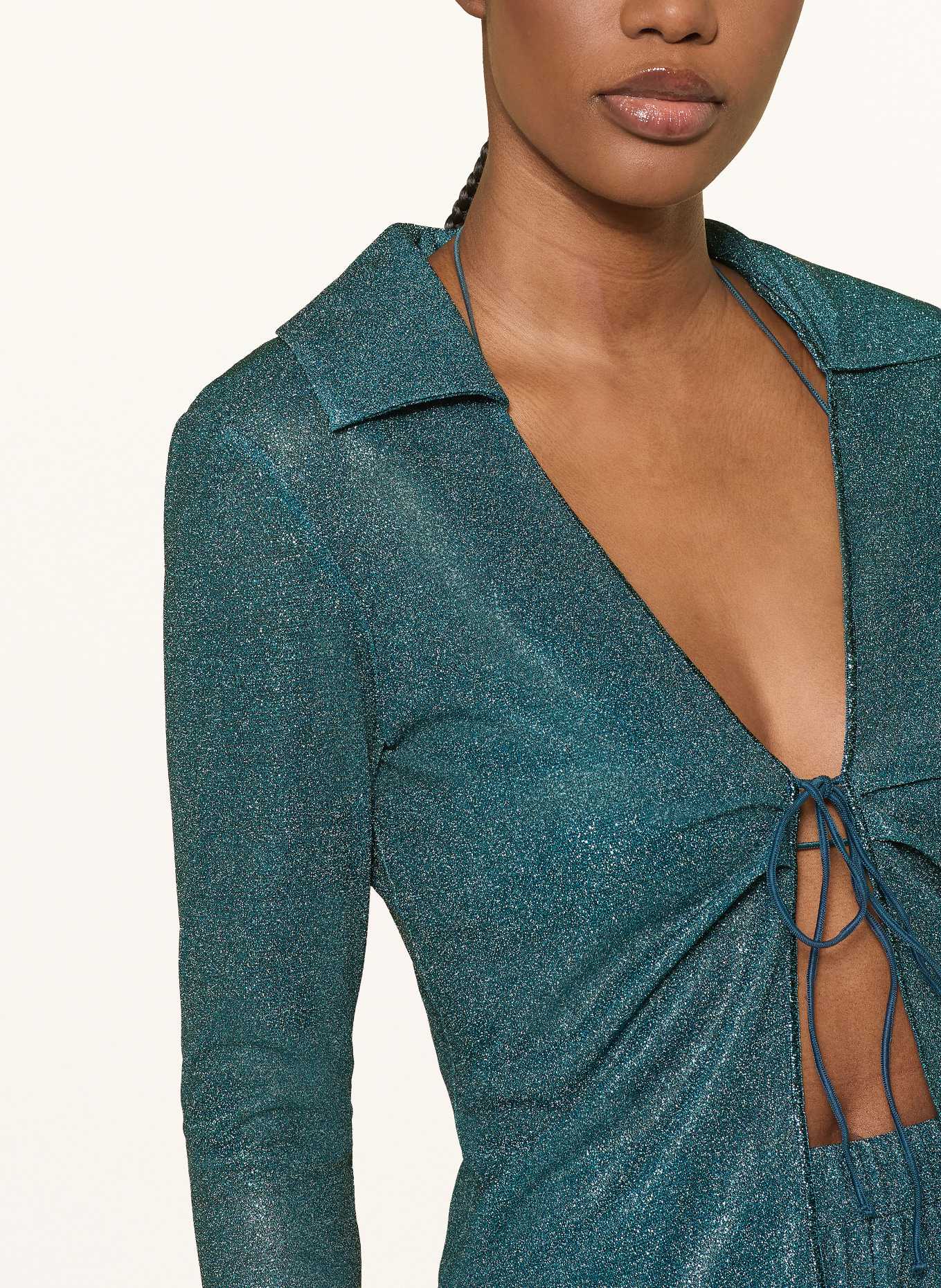 Oséree Bluse LUMIÈRE mit Glitzergarn: PETROL