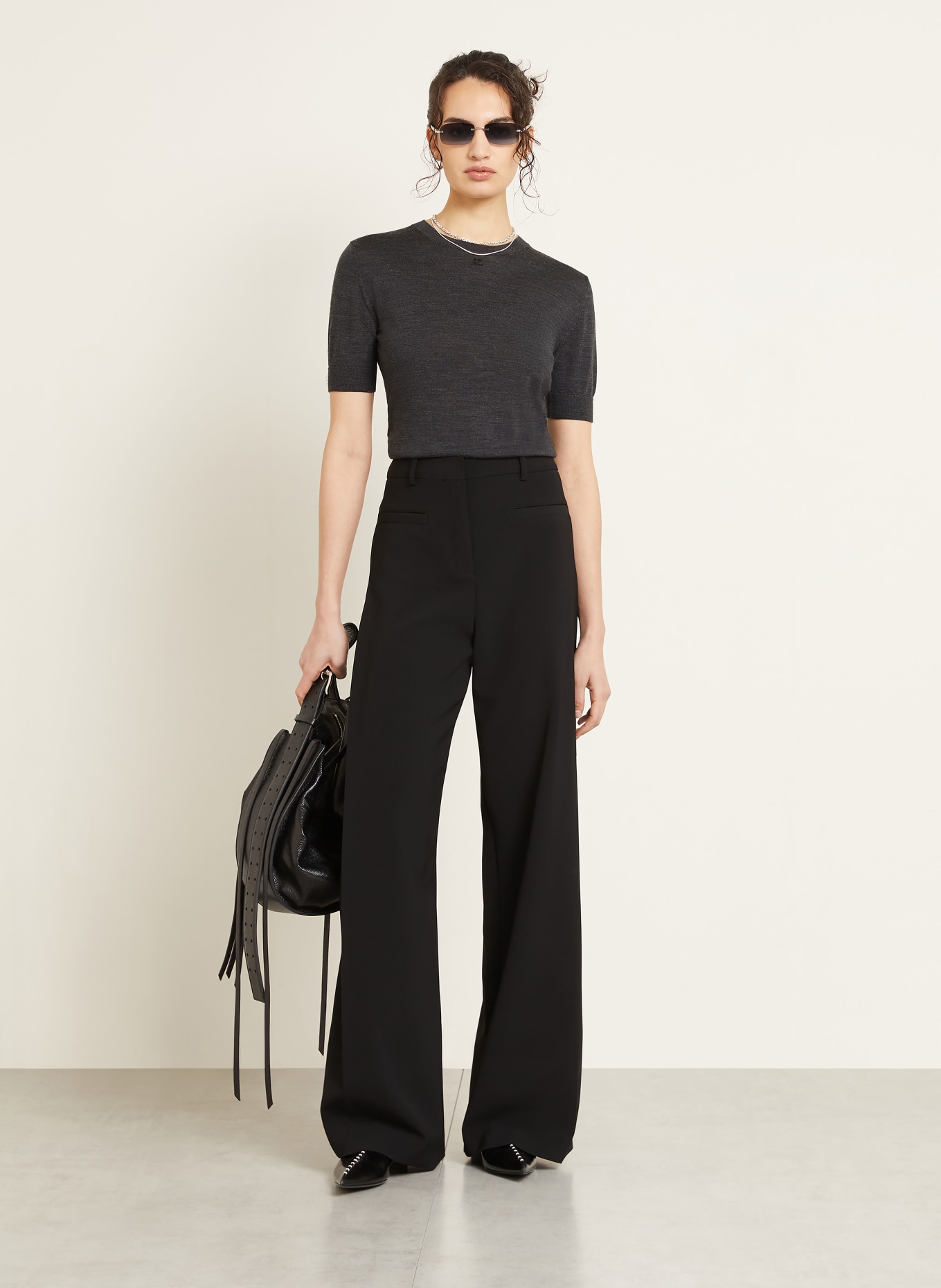 Courrèges Strickshirt aus Merinowolle: DUNKELGRAU