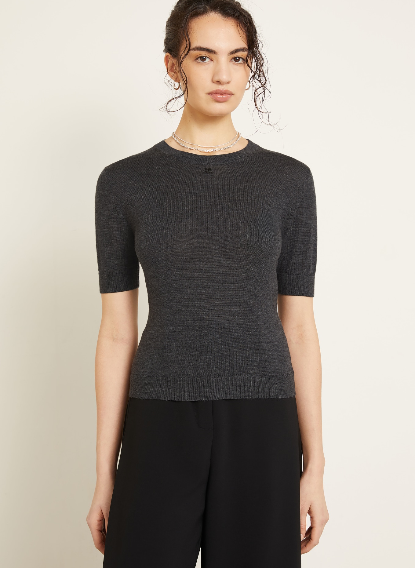 Courrèges Strickshirt aus Merinowolle: DUNKELGRAU