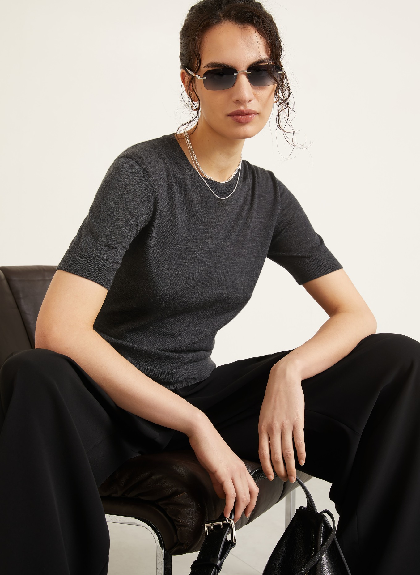 Courrèges Strickshirt aus Merinowolle: DUNKELGRAU