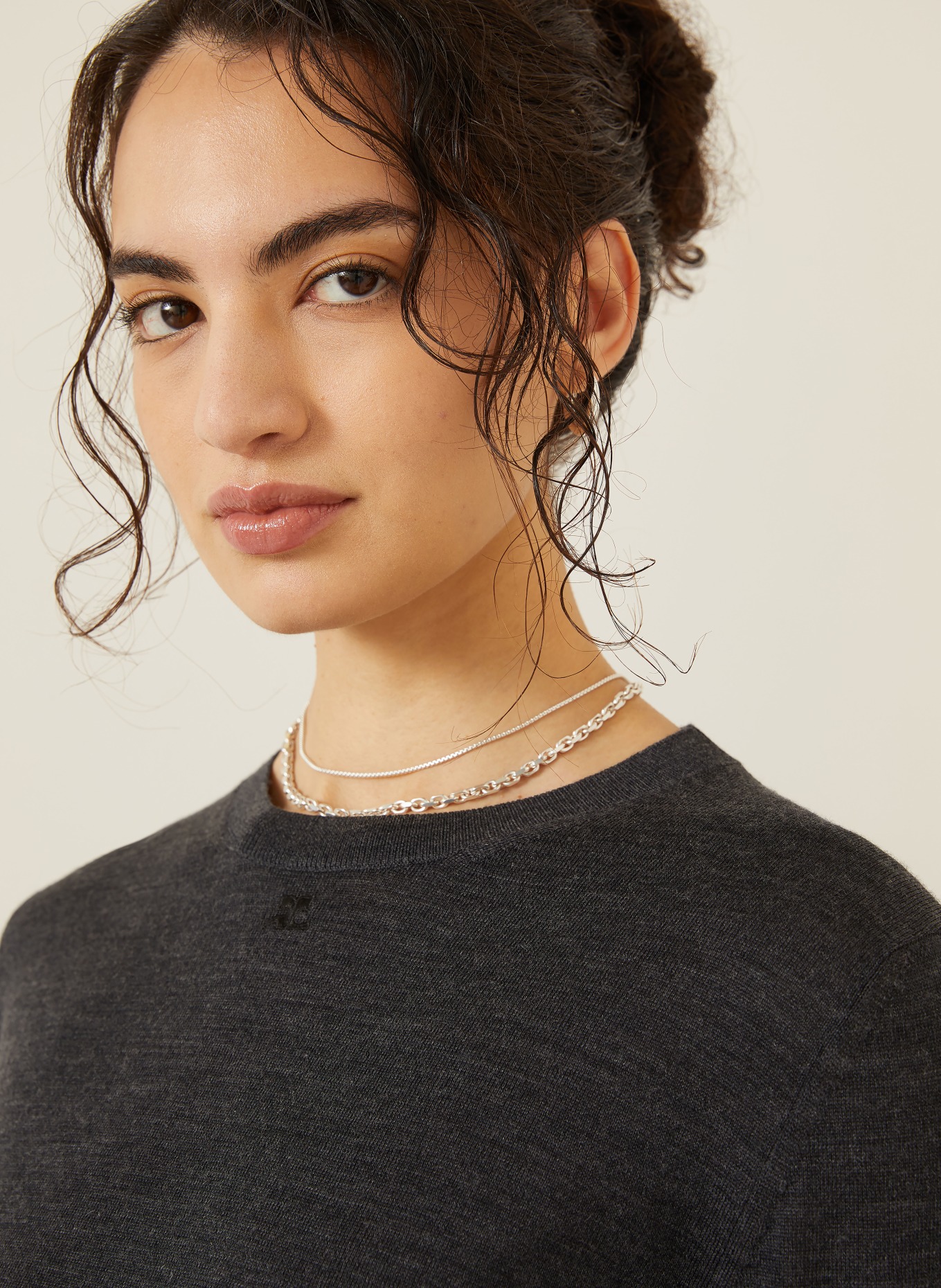 Courrèges Strickshirt aus Merinowolle: DUNKELGRAU