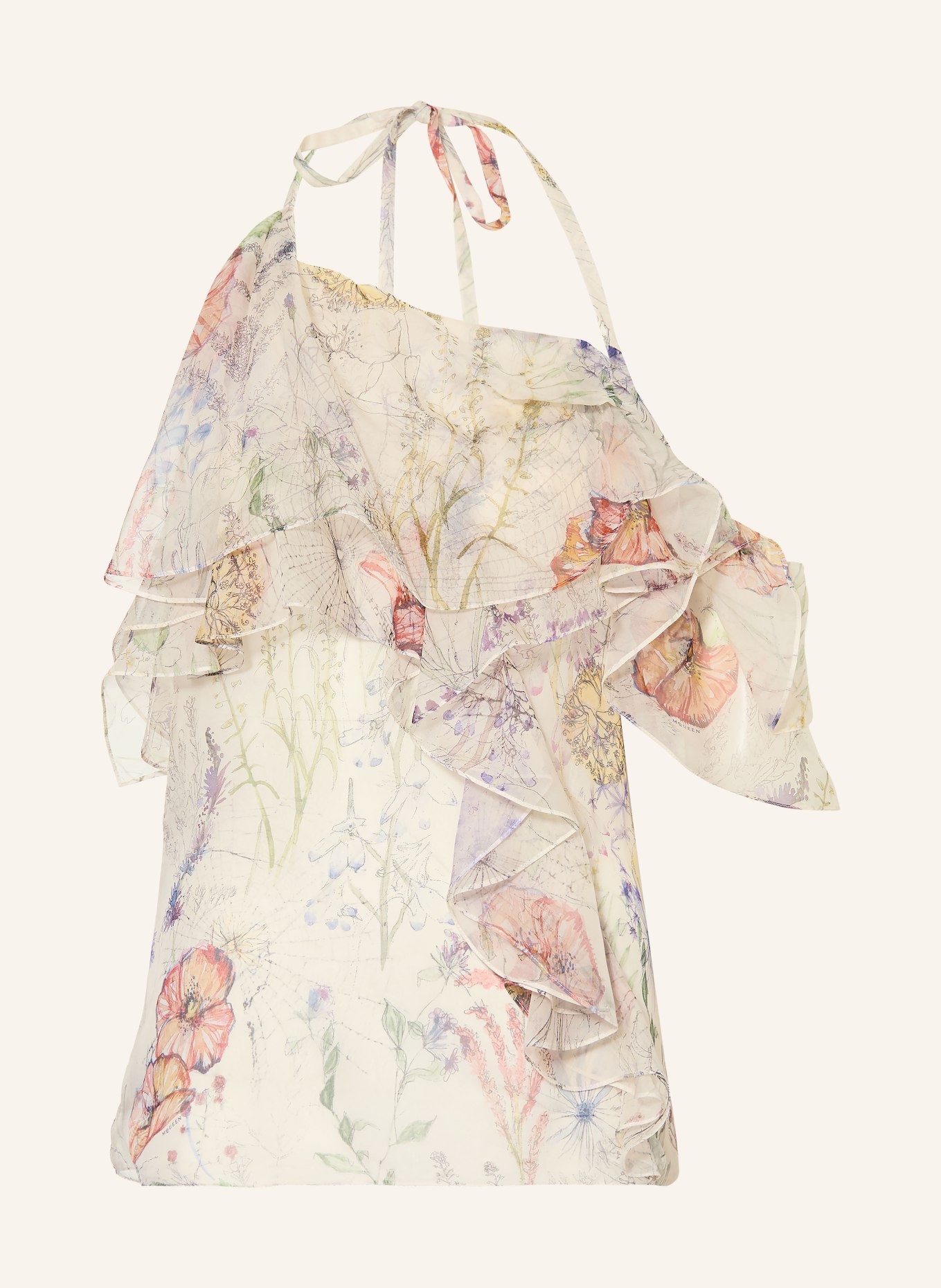 McQUEEN Blusentop aus Seide mit Volants: BEIGE / ROT / BLAU