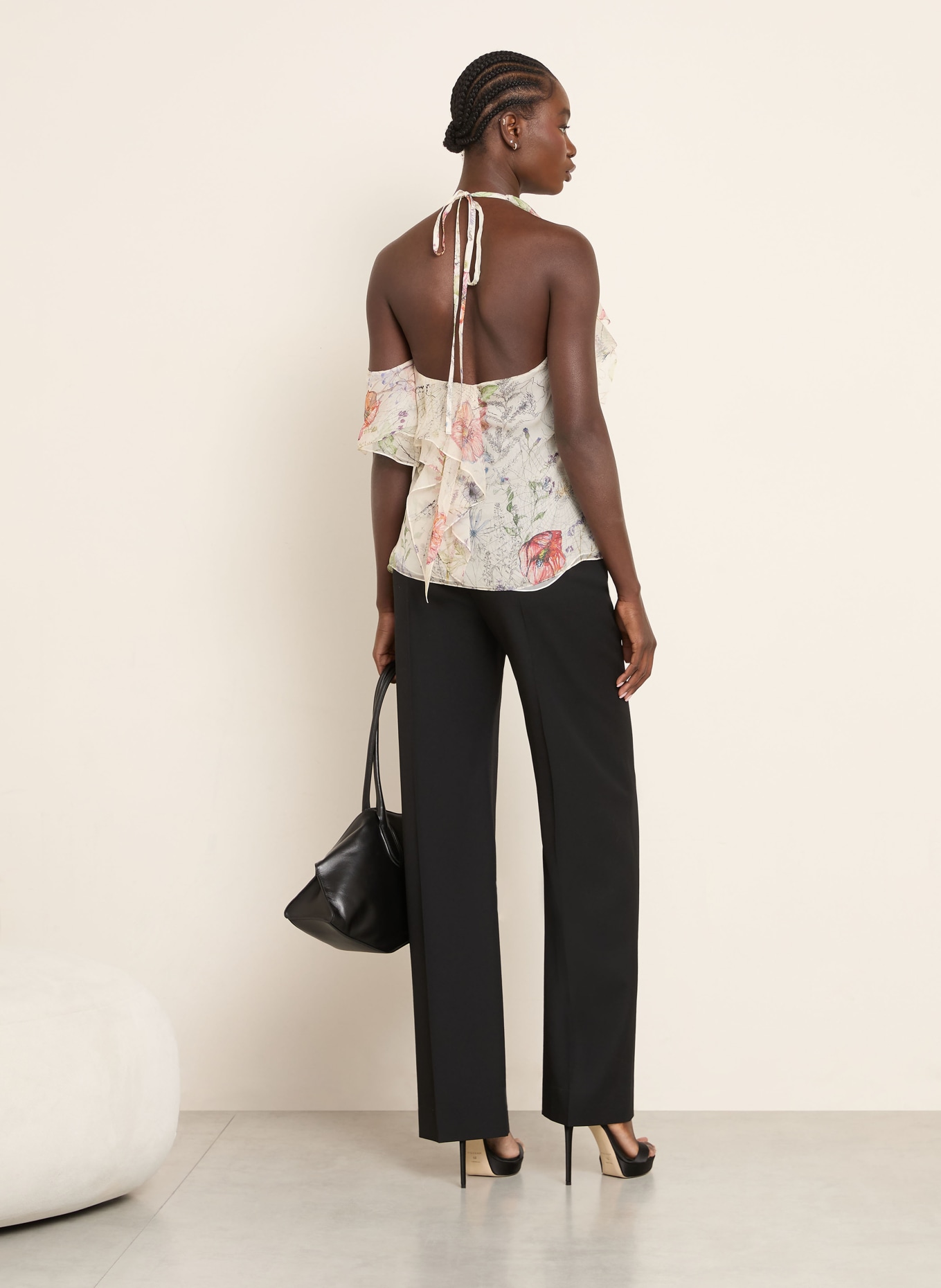 McQUEEN Blusentop aus Seide mit Volants: BEIGE / ROT / BLAU