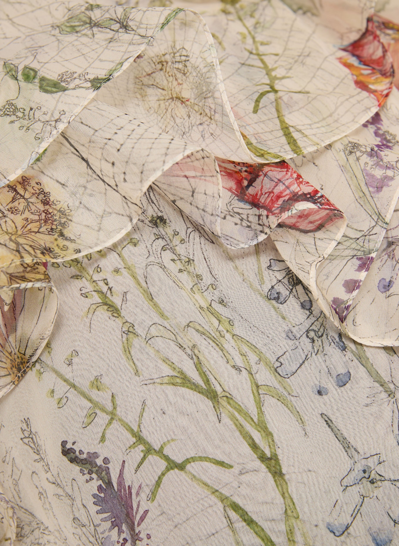 McQUEEN Blusentop aus Seide mit Volants: BEIGE / ROT / BLAU