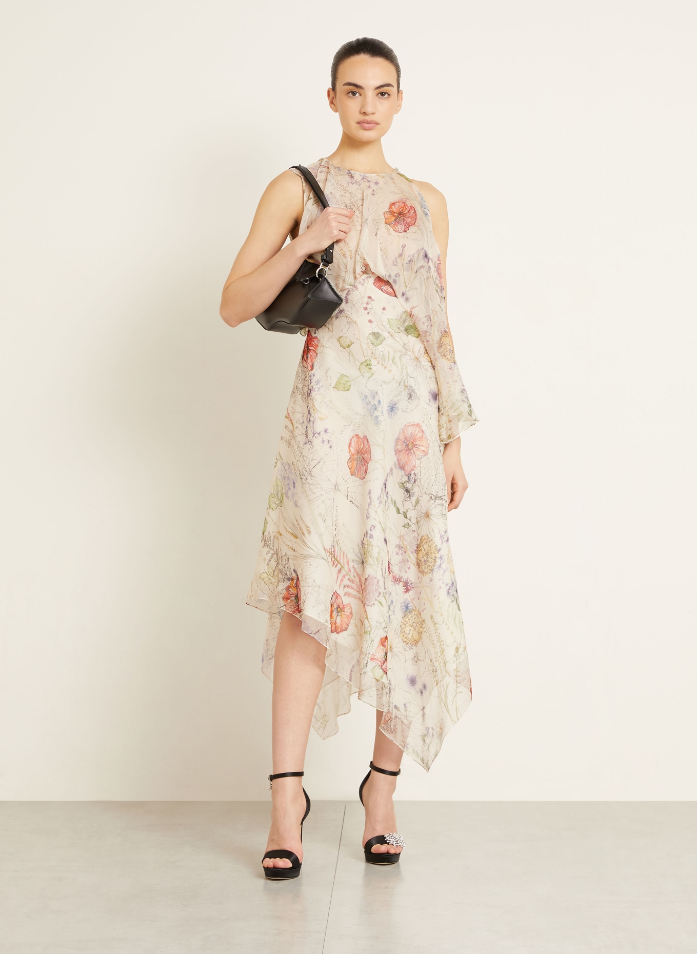 McQUEEN Seidenkleid: CREME / ROT / HELLGRÜN