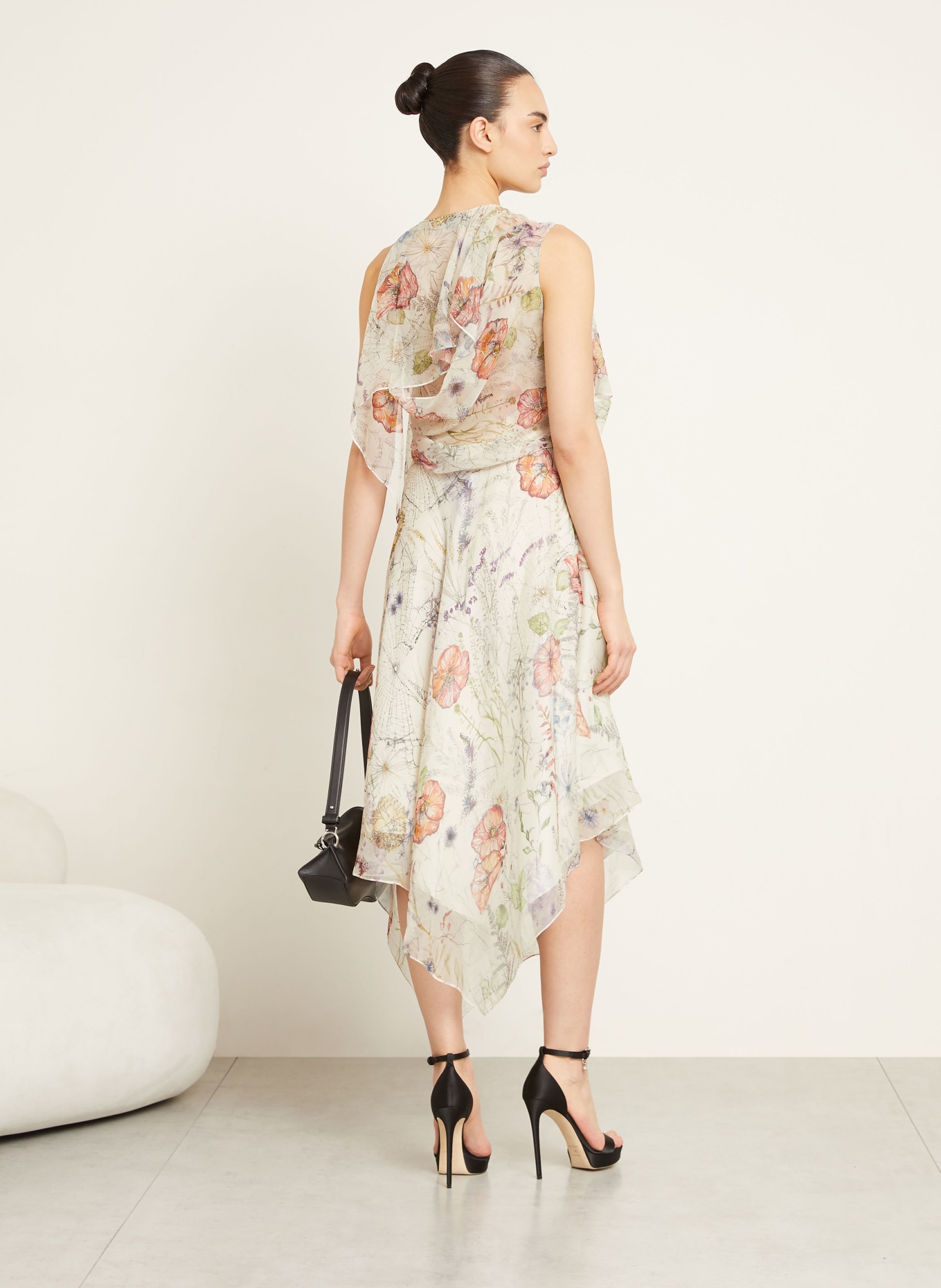 McQUEEN Seidenkleid: CREME / ROT / HELLGRÜN