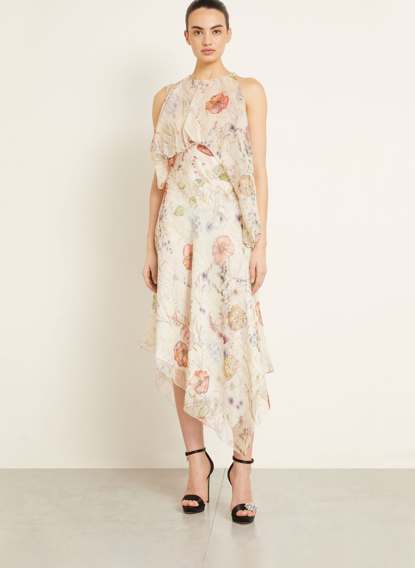 McQUEEN Seidenkleid: CREME / ROT / HELLGRÜN