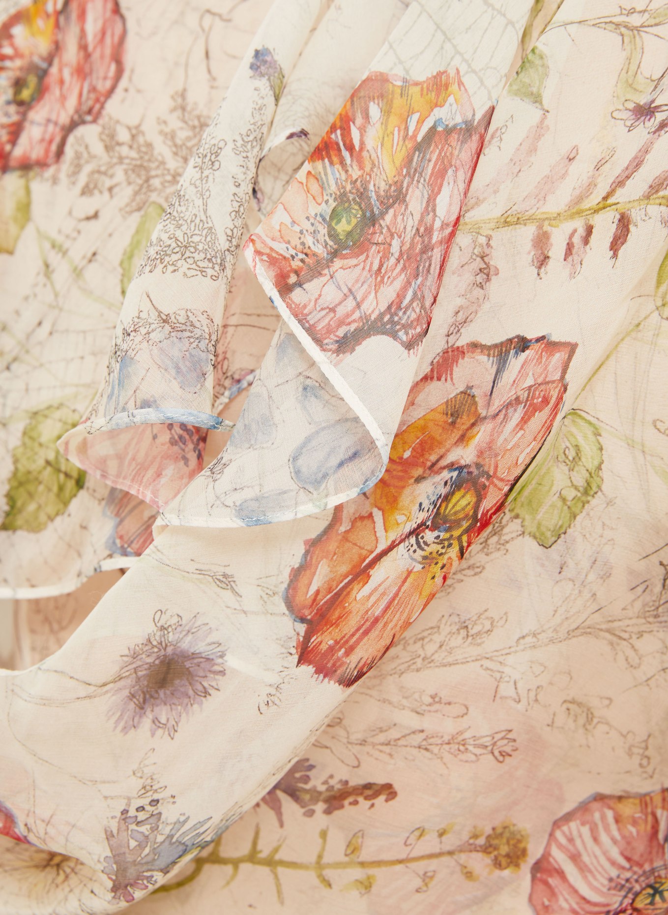 McQUEEN Seidenkleid: CREME / ROT / HELLGRÜN