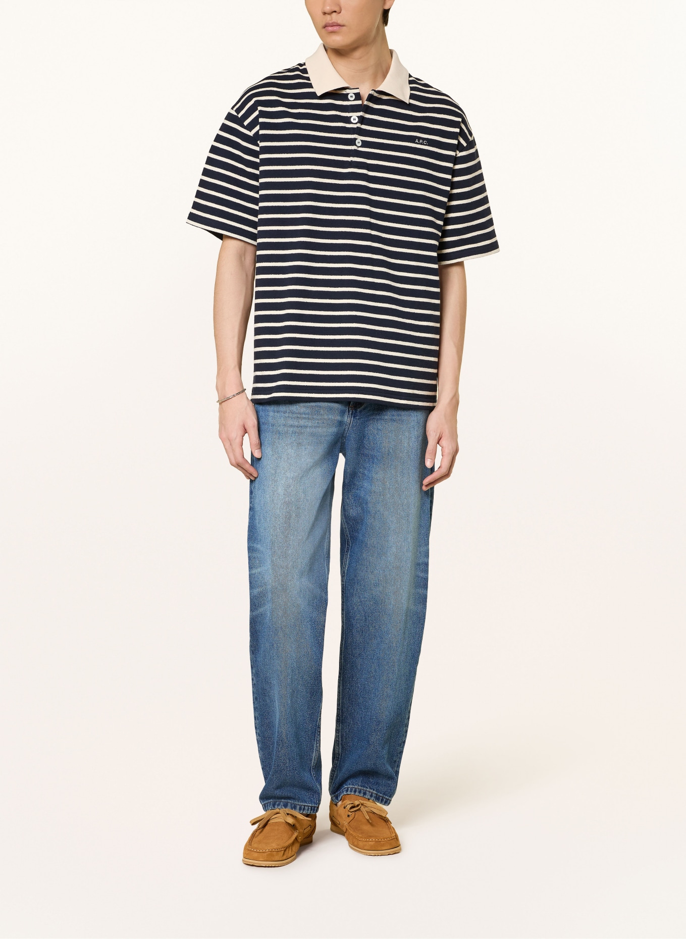 A.P.C. jersey polo shirt: DARK BLUE / CREAM