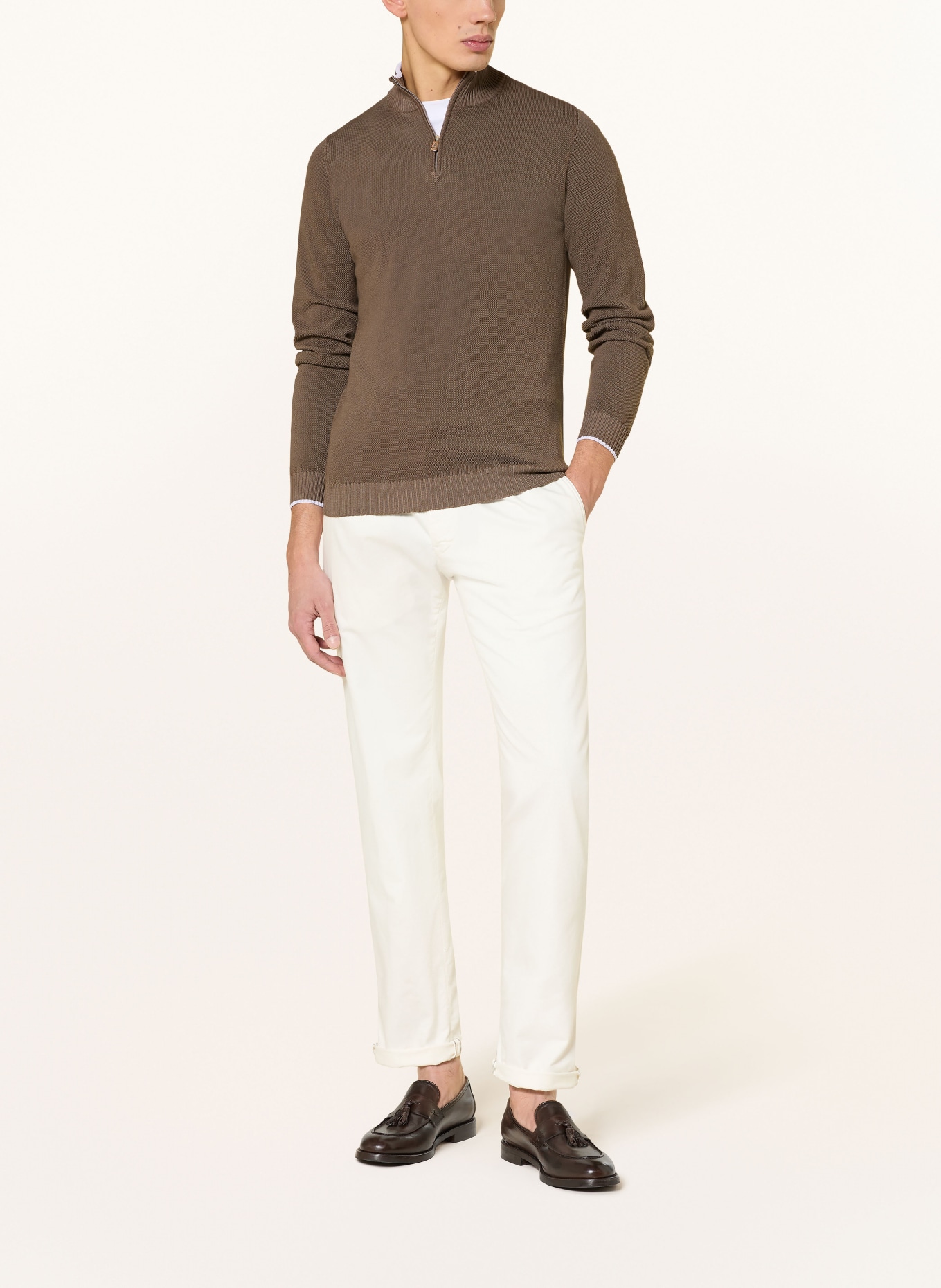 FEDELI piqué sweater: TAUPE / WHITE