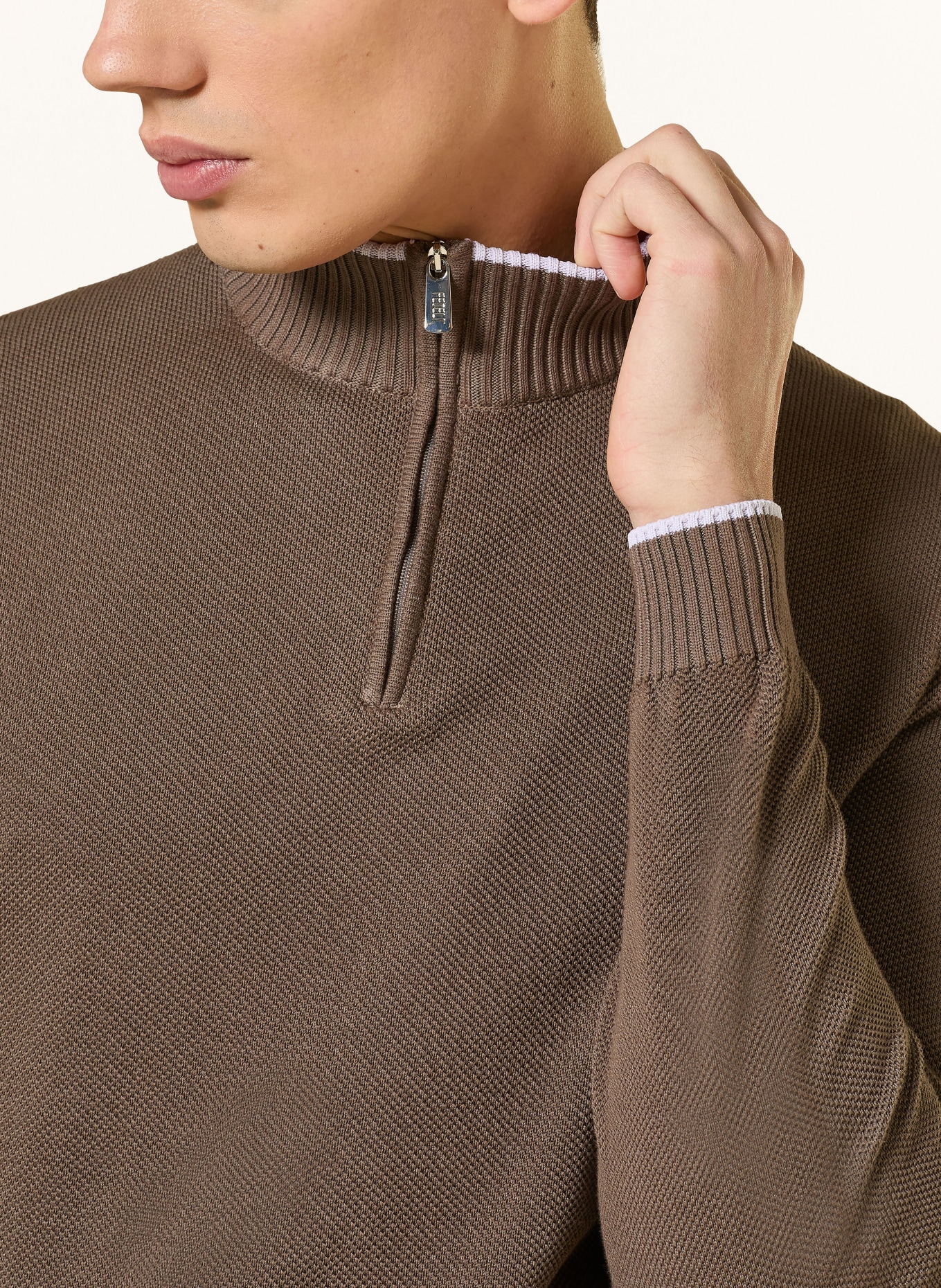 FEDELI piqué sweater: TAUPE / WHITE