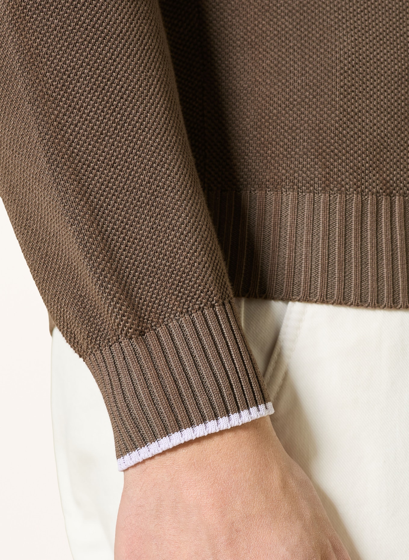 FEDELI piqué sweater: TAUPE / WHITE