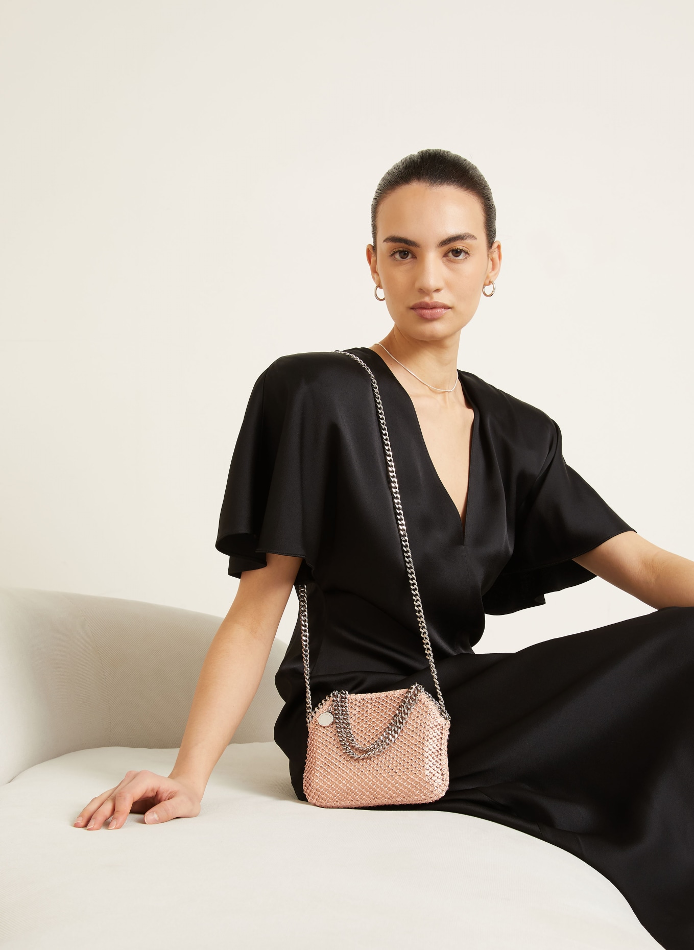 STELLA McCARTNEY Schoudertas FALABELLA met sierstenen: ROSÉ / ZILVER