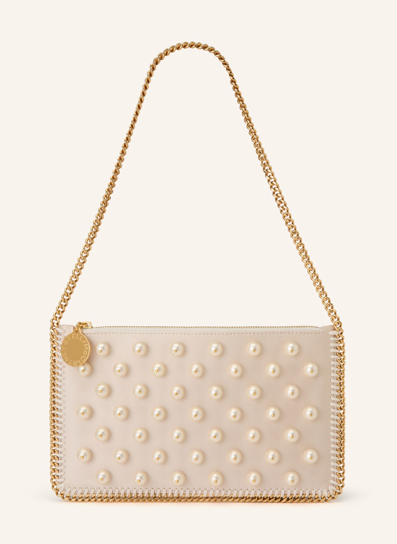 STELLA McCARTNEY Schultertasche FALABELLA mit Schmuckperlen: CREME / GOLD