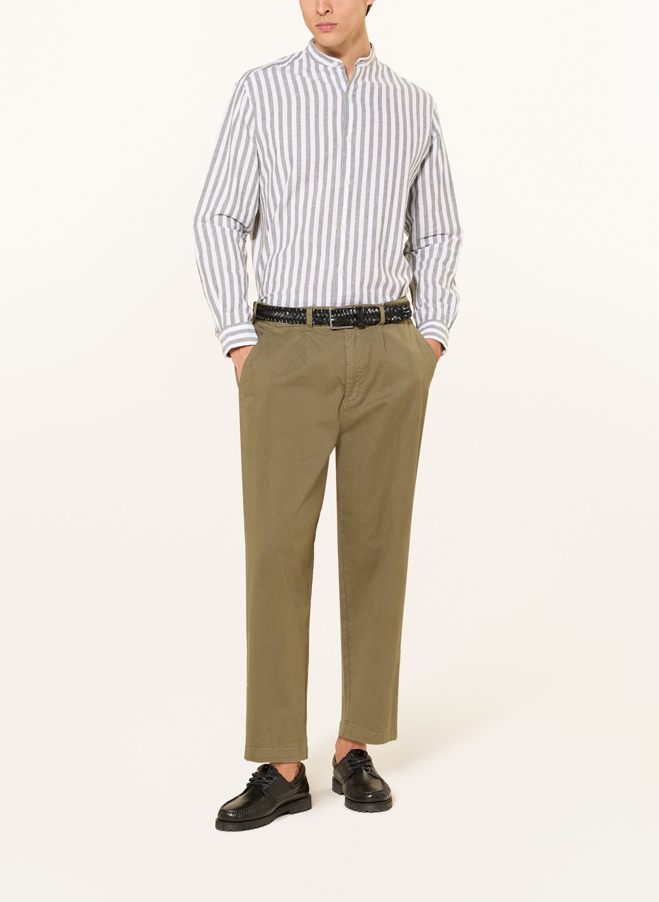 PAUL Koszula Comfort Fit z lnem i stójką: BIAŁY / CZIEMNOSZARY