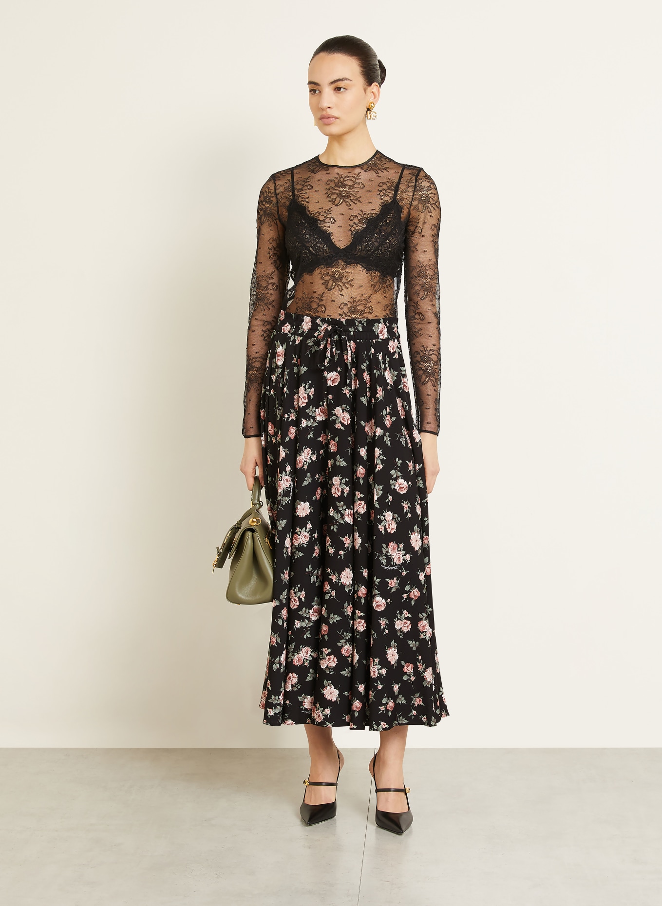 DOLCE & GABBANA Seidenrock: SCHWARZ / ROSÉ / GRÜN