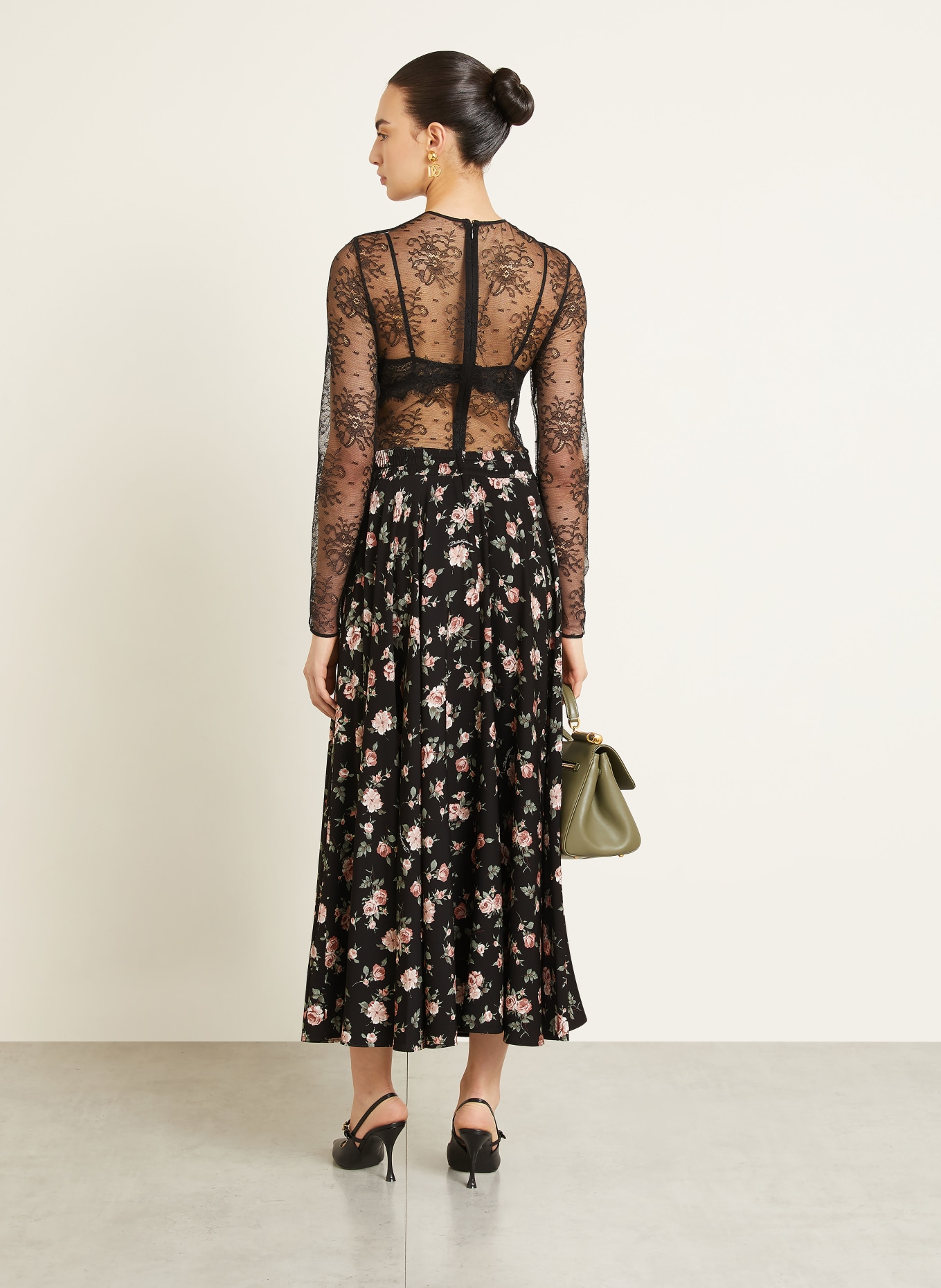 DOLCE & GABBANA Seidenrock: SCHWARZ / ROSÉ / GRÜN