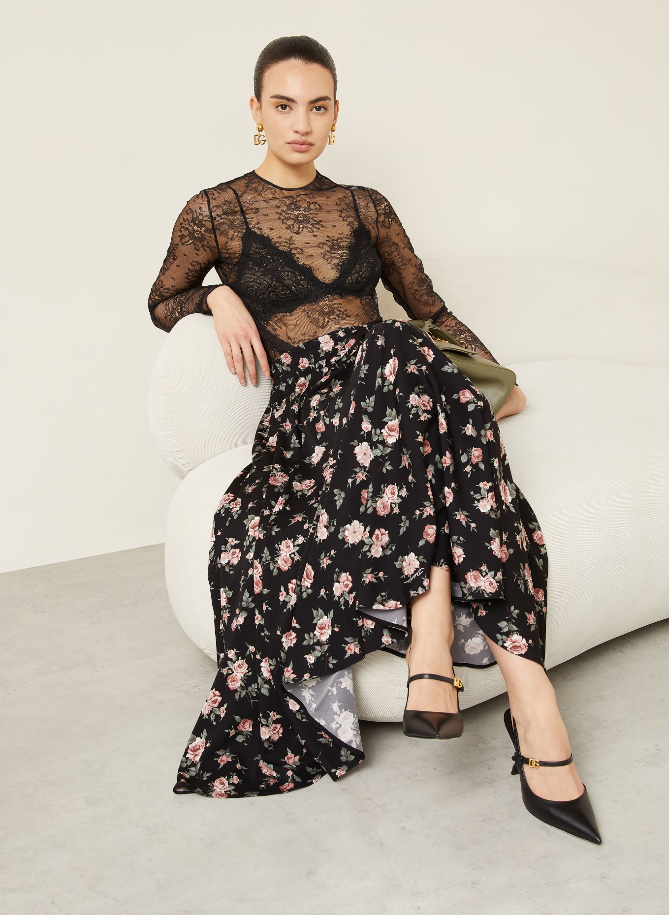 DOLCE & GABBANA Seidenrock: SCHWARZ / ROSÉ / GRÜN