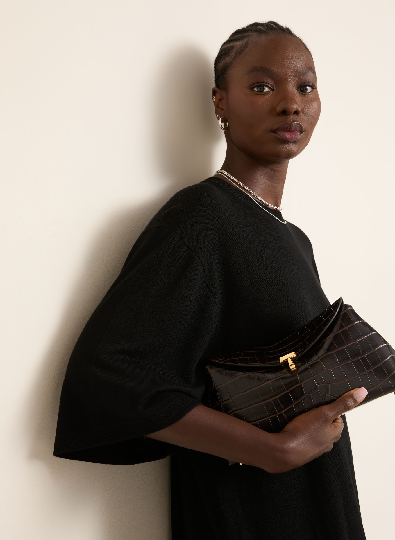 TOTEME Strickkleid aus Merinowolle mit 3/4-Arm: SCHWARZ