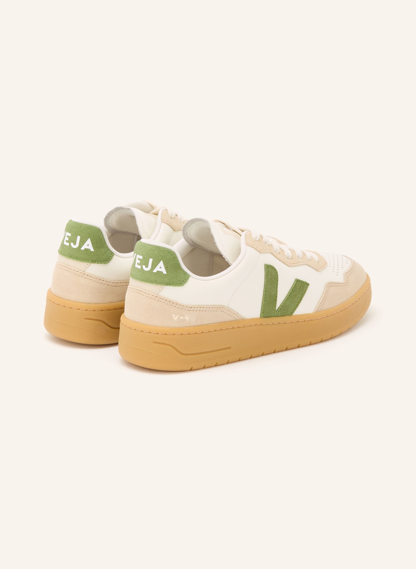 VEJA Sneaker V-90: CREME / BEIGE / GRÜN