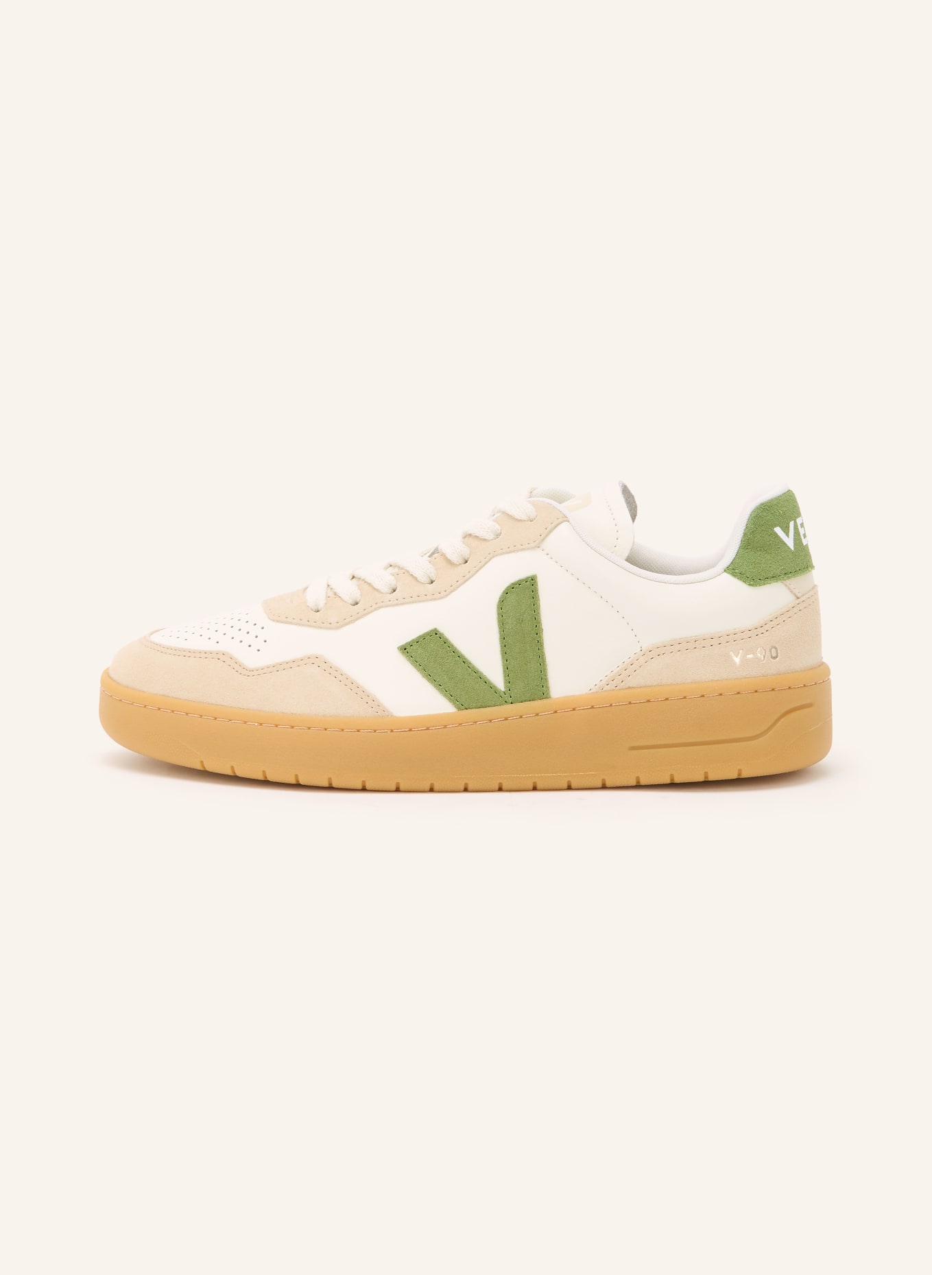 VEJA Sneaker V-90: CREME / BEIGE / GRÜN