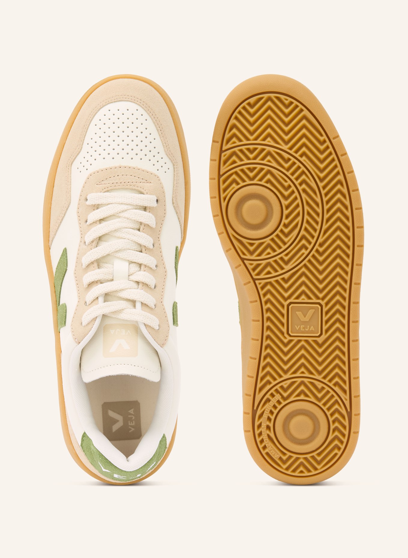 VEJA Sneaker V-90: CREME / BEIGE / GRÜN