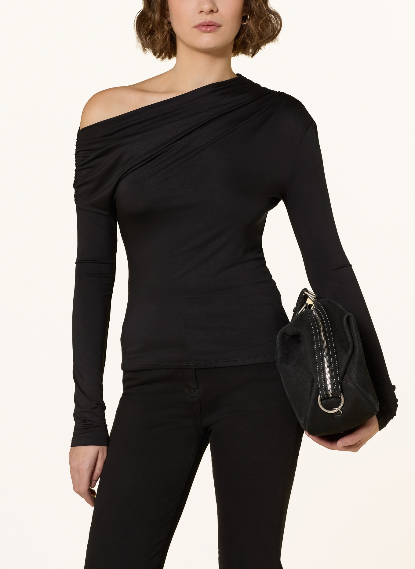 PATRIZIA PEPE One-Shoulder-Shirt MAGLIA: SCHWARZ