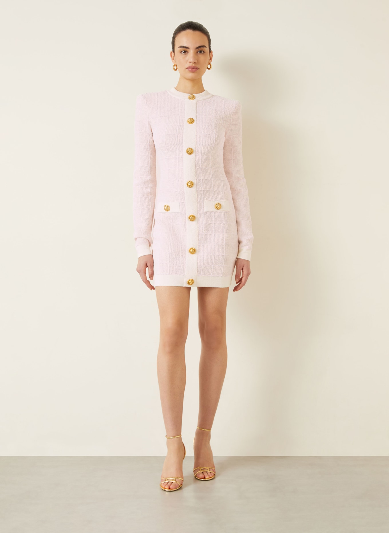 BALMAIN Cocktailkleid mit Glitzergarn: HELLROSA / CREME