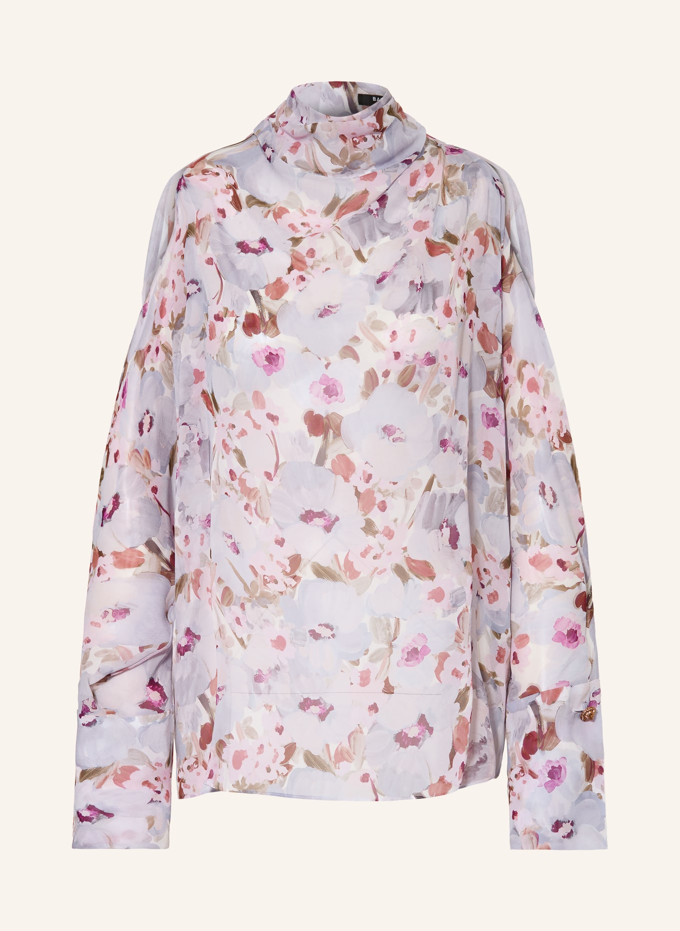 BALMAIN Cold-Shoulder-Bluse aus Seide: HELLLILA / BRAUN / WEISS